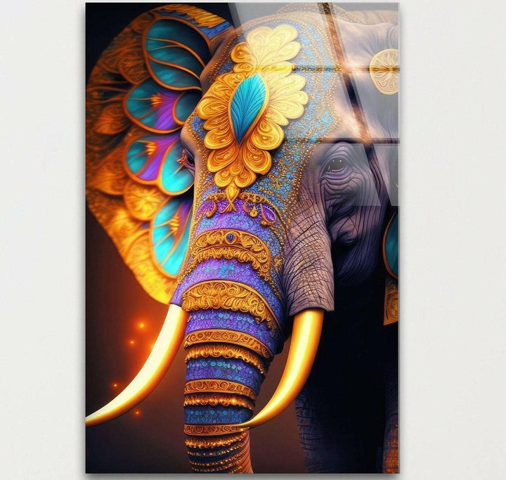 Colorful Indian Elephant Glass Wall Artwork Designs