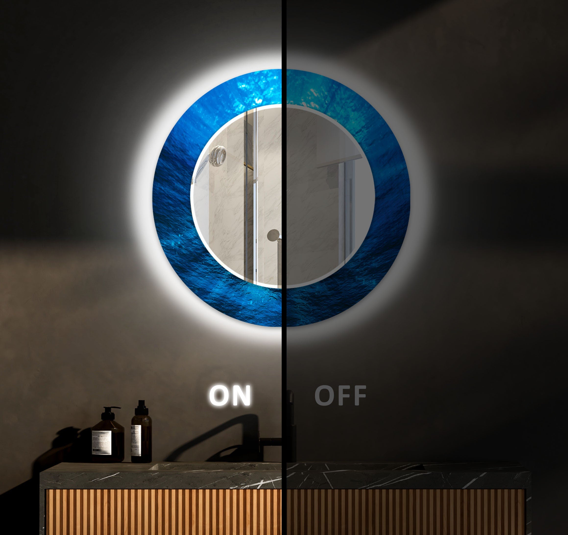 Abstract Tempered Glass Wall Mirror