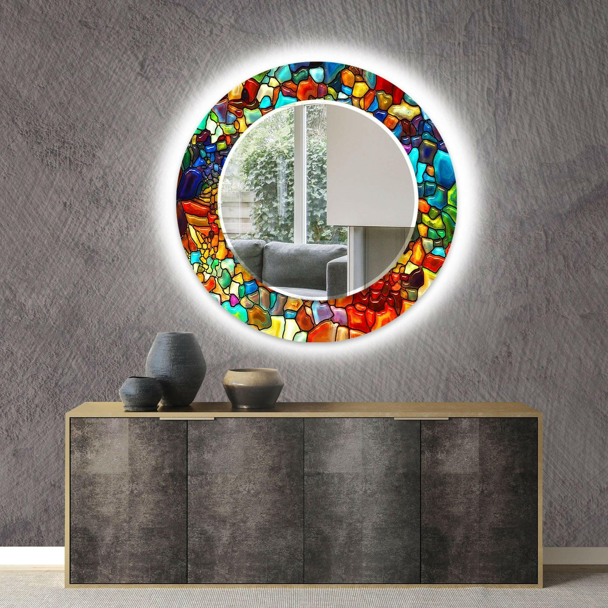 Stained Tempered Glass Wall Mirror