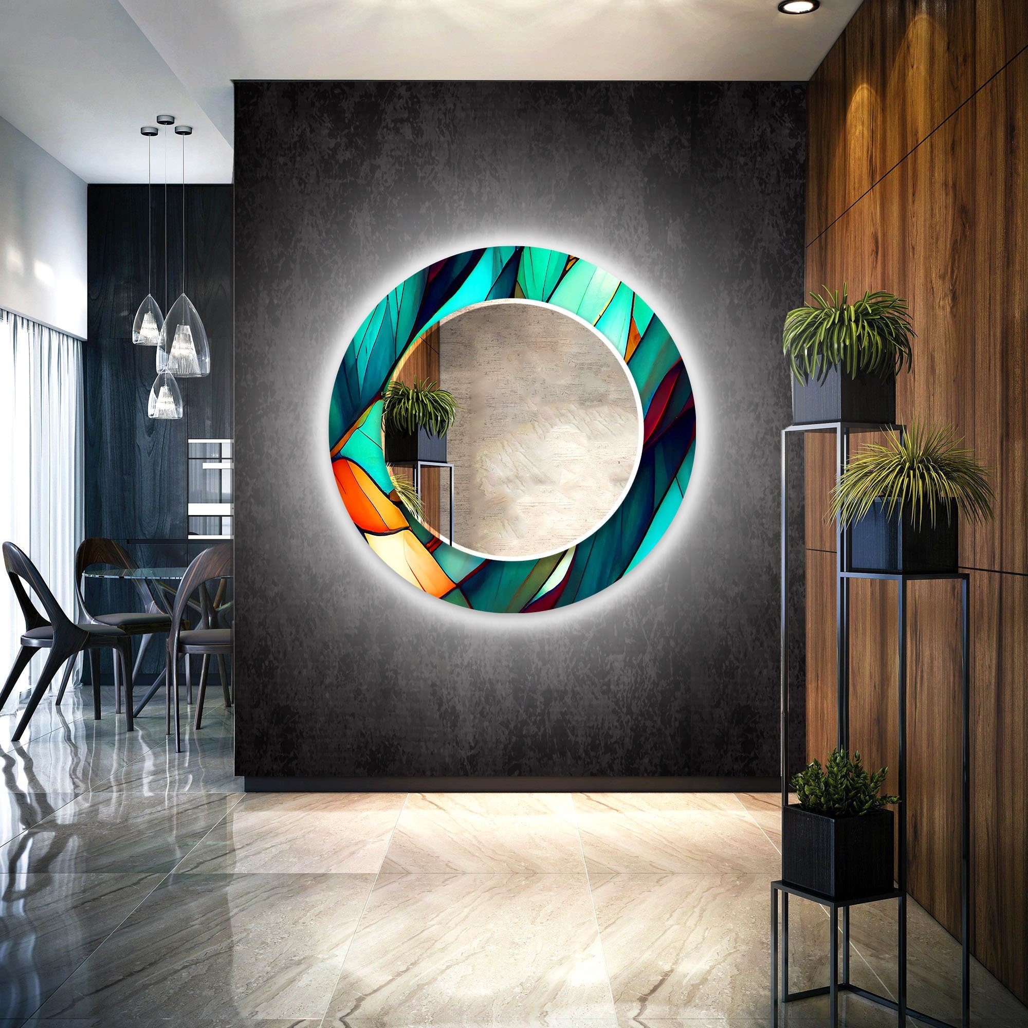 Stained Tempered Glass Wall Mirror