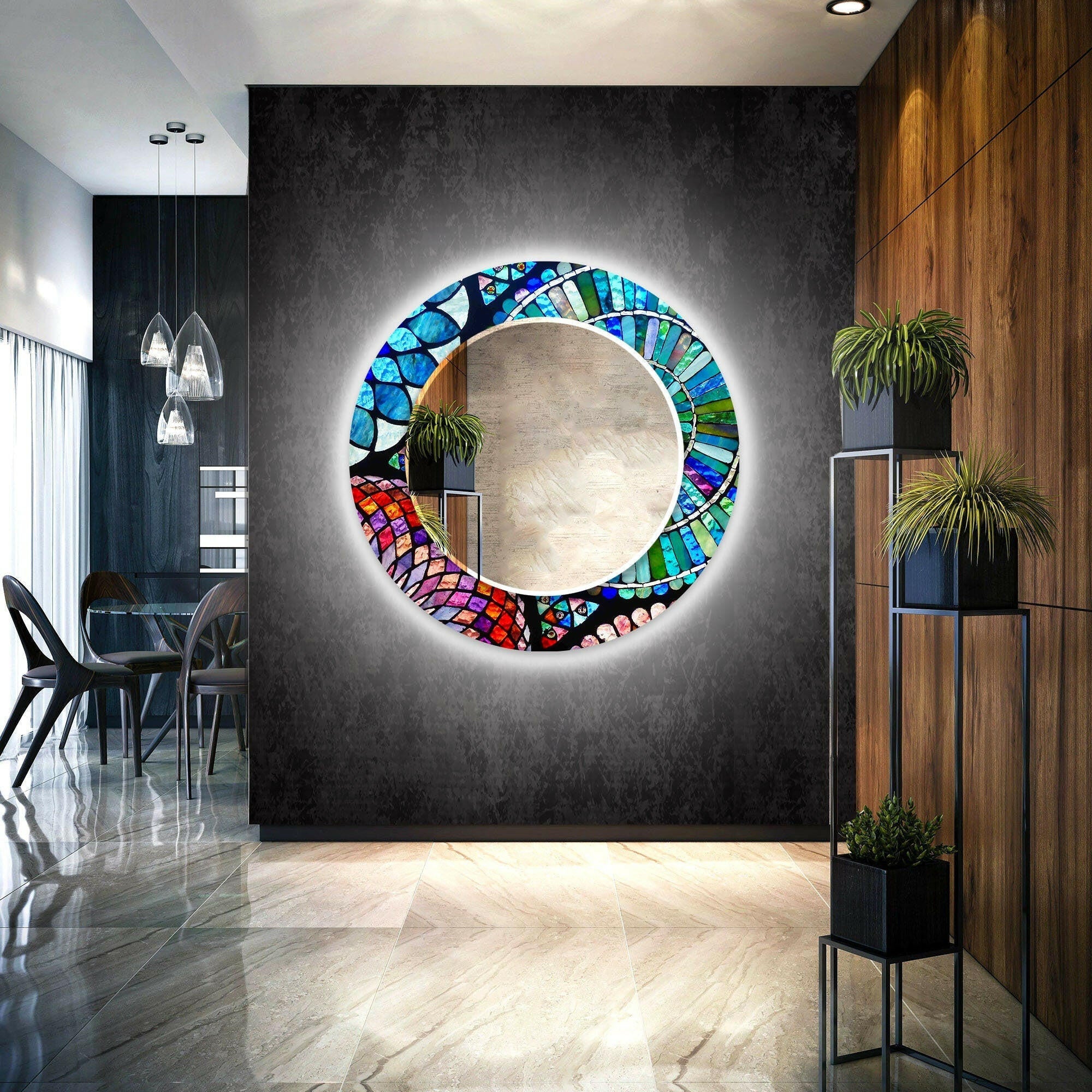 Mosaic Tempered Glass Wall Mirror