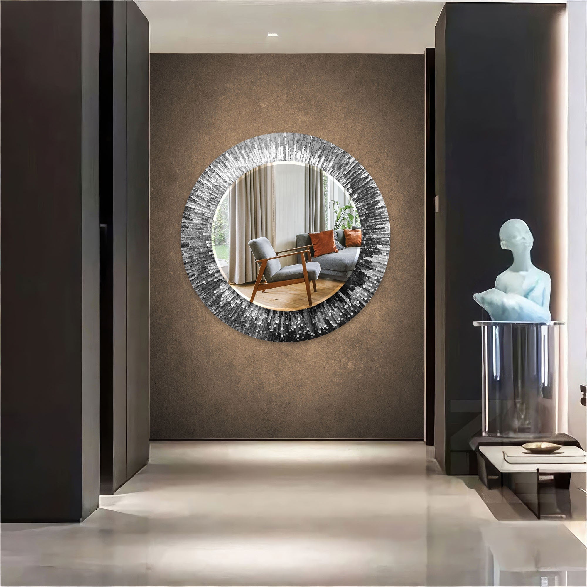 Abstract Tempered Glass Wall Mirror