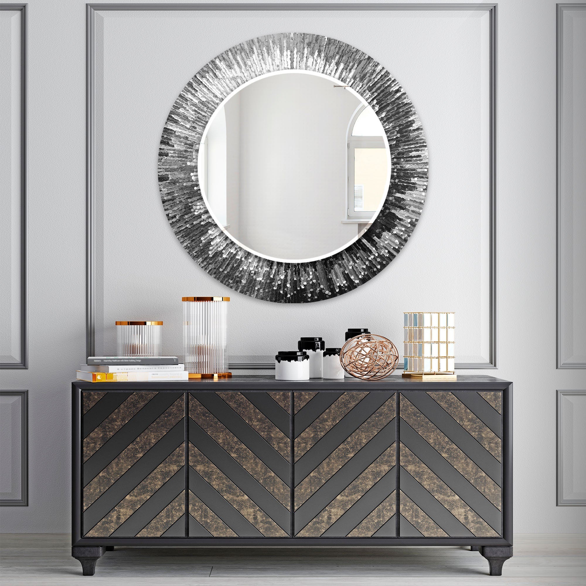 Abstract Tempered Glass Wall Mirror