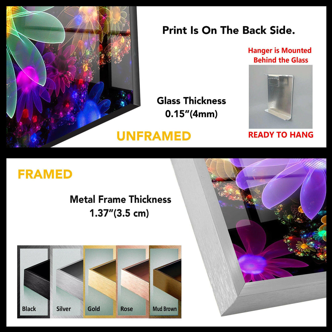 Neon Flowers Glass Wall Art, large glass photo prints, glass wall photos