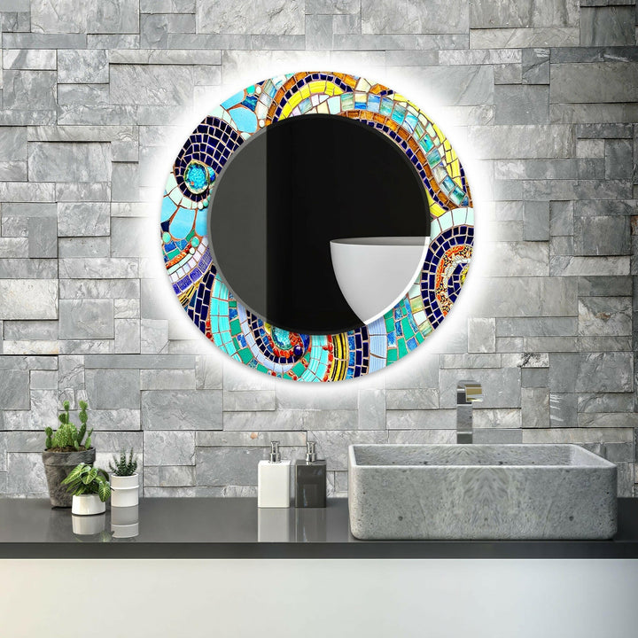 Colored Mosaic Stones Abstarct Wall Mirror Long Mirror
