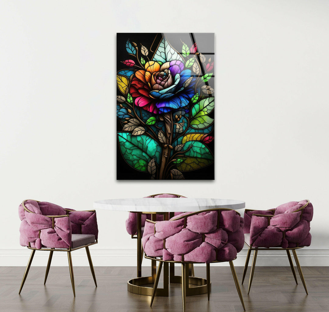 Flower Design Stained Glass Wall Art Glass Printing Wall Art, Print photos on glass