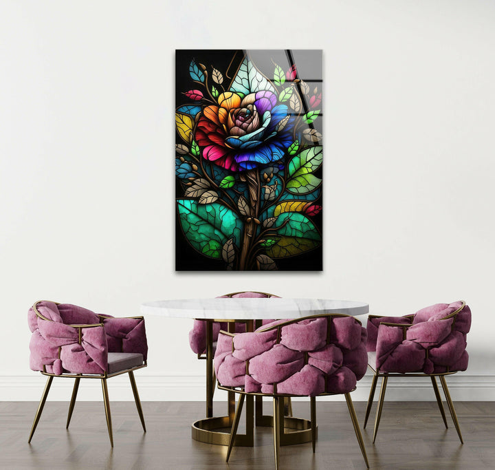 Flower Design Stained Glass Wall Art Glass Printing Wall Art, Print photos on glass
