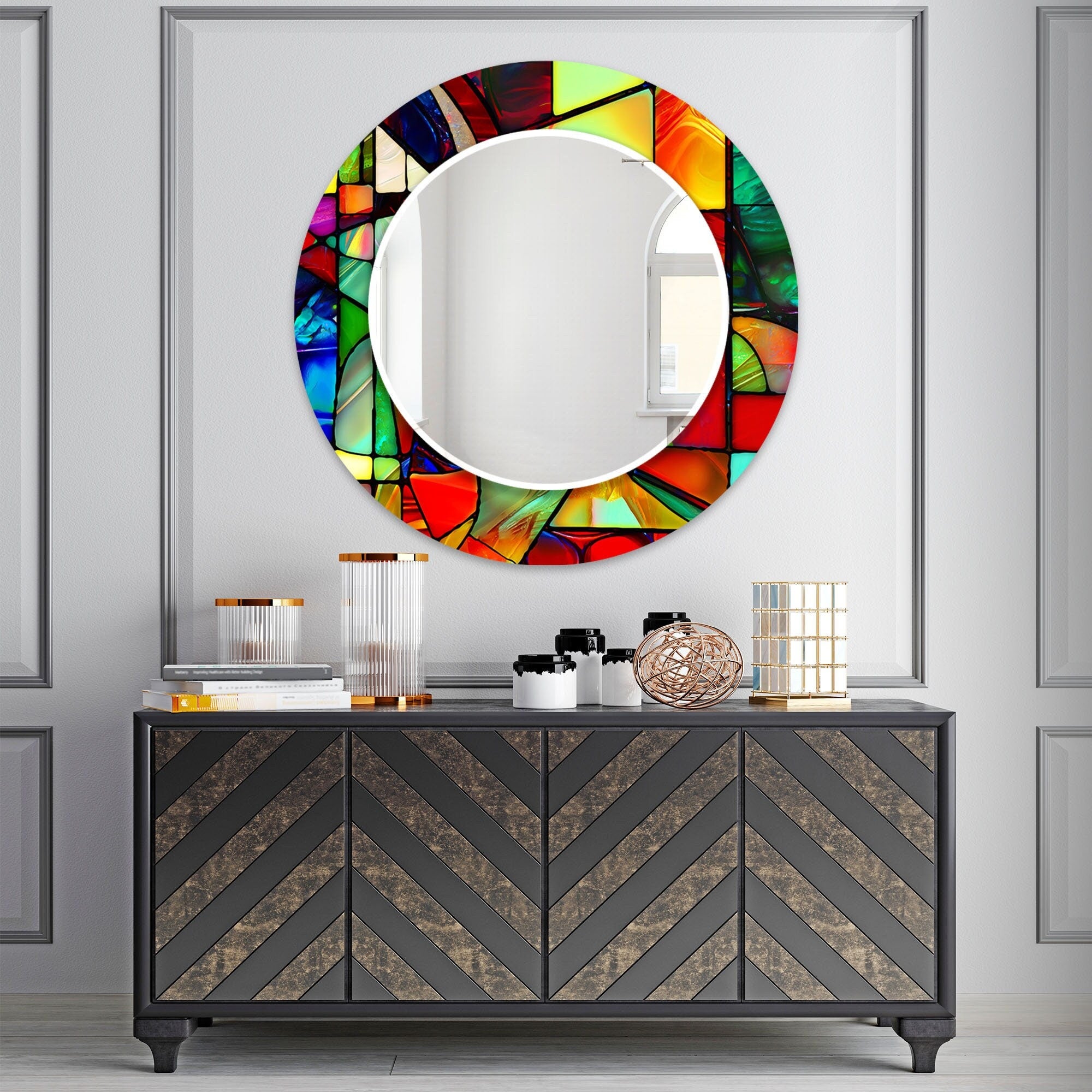 Stained Tempered Glass Wall Mirror