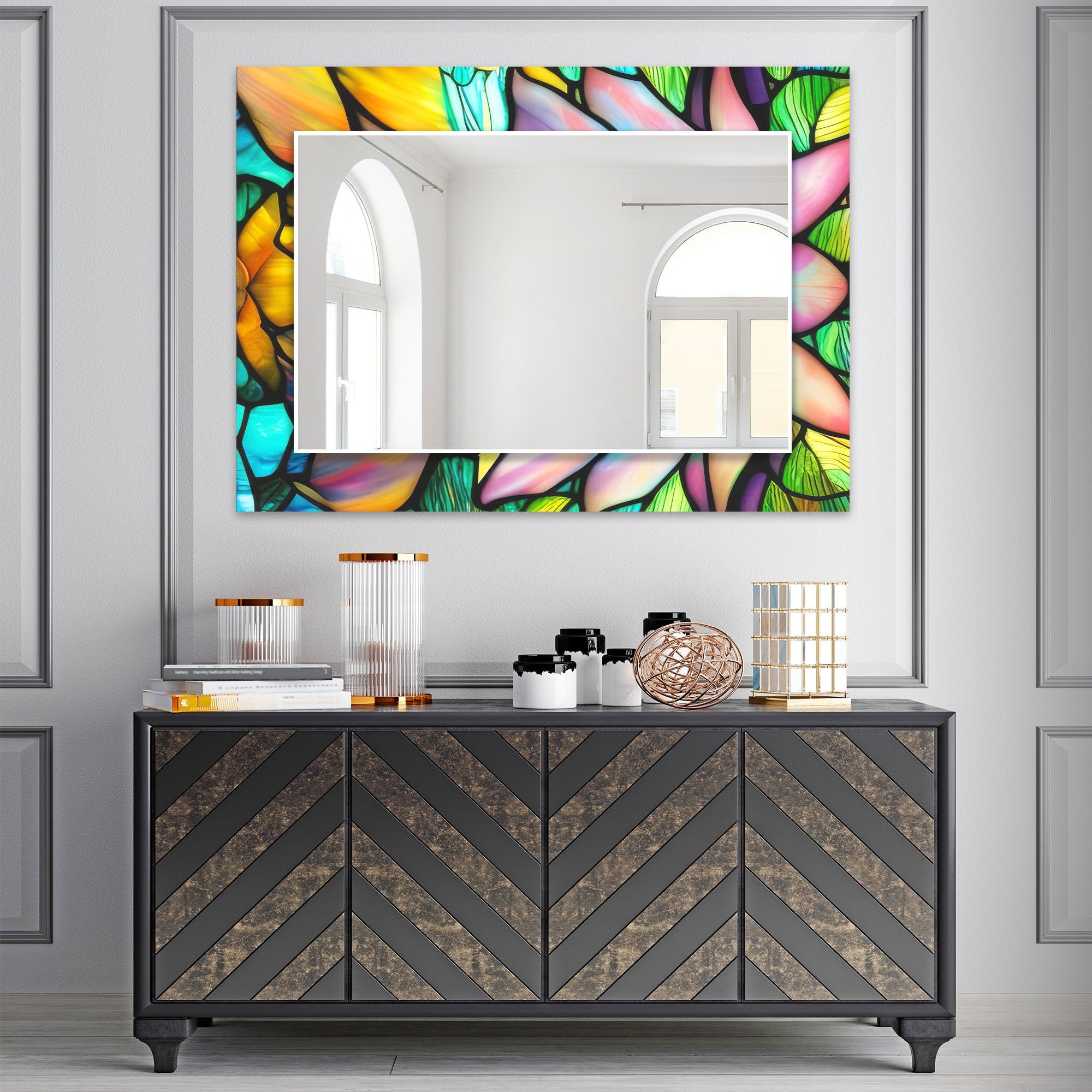 Stained Tempered Glass Wall Mirror