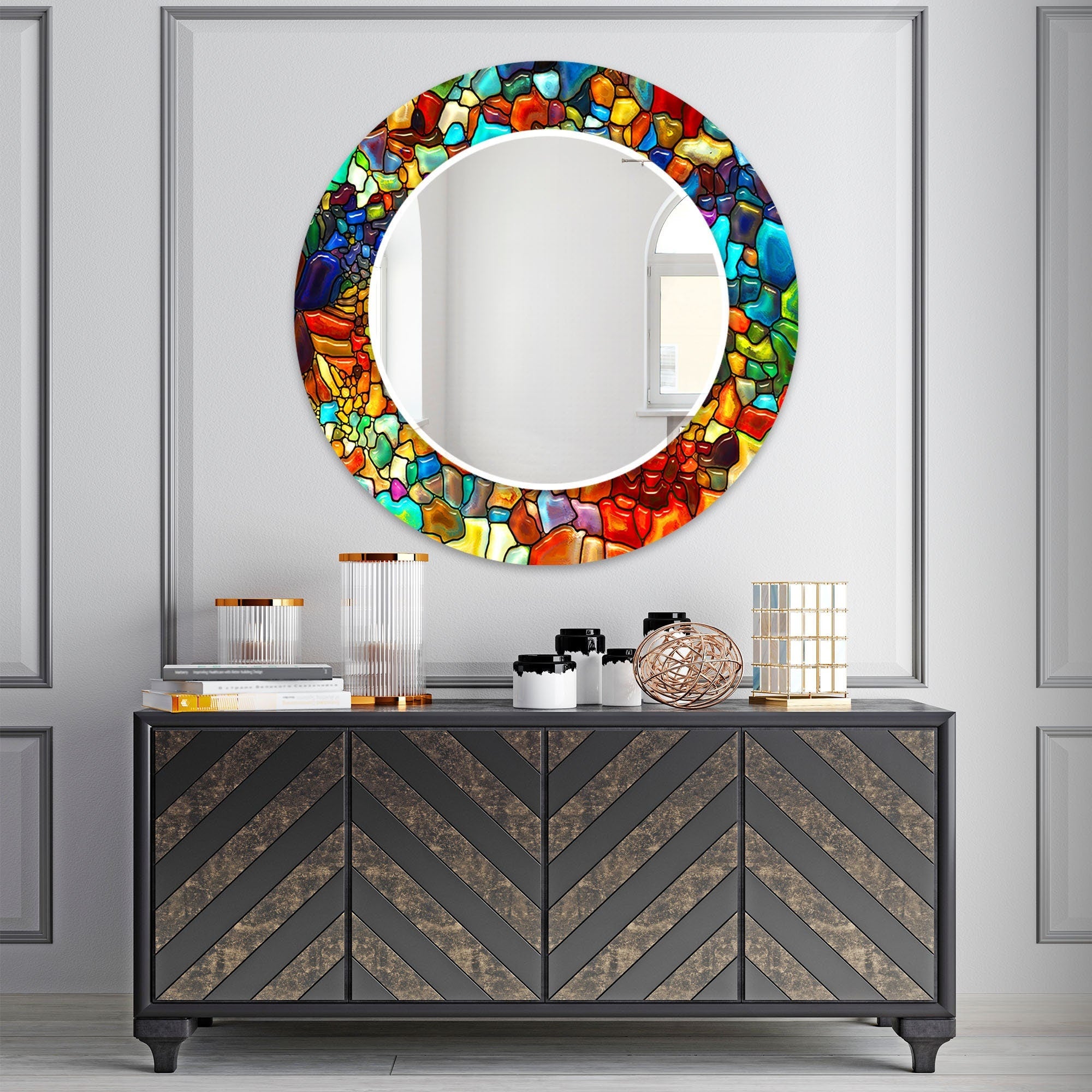 Stained Tempered Glass Wall Mirror