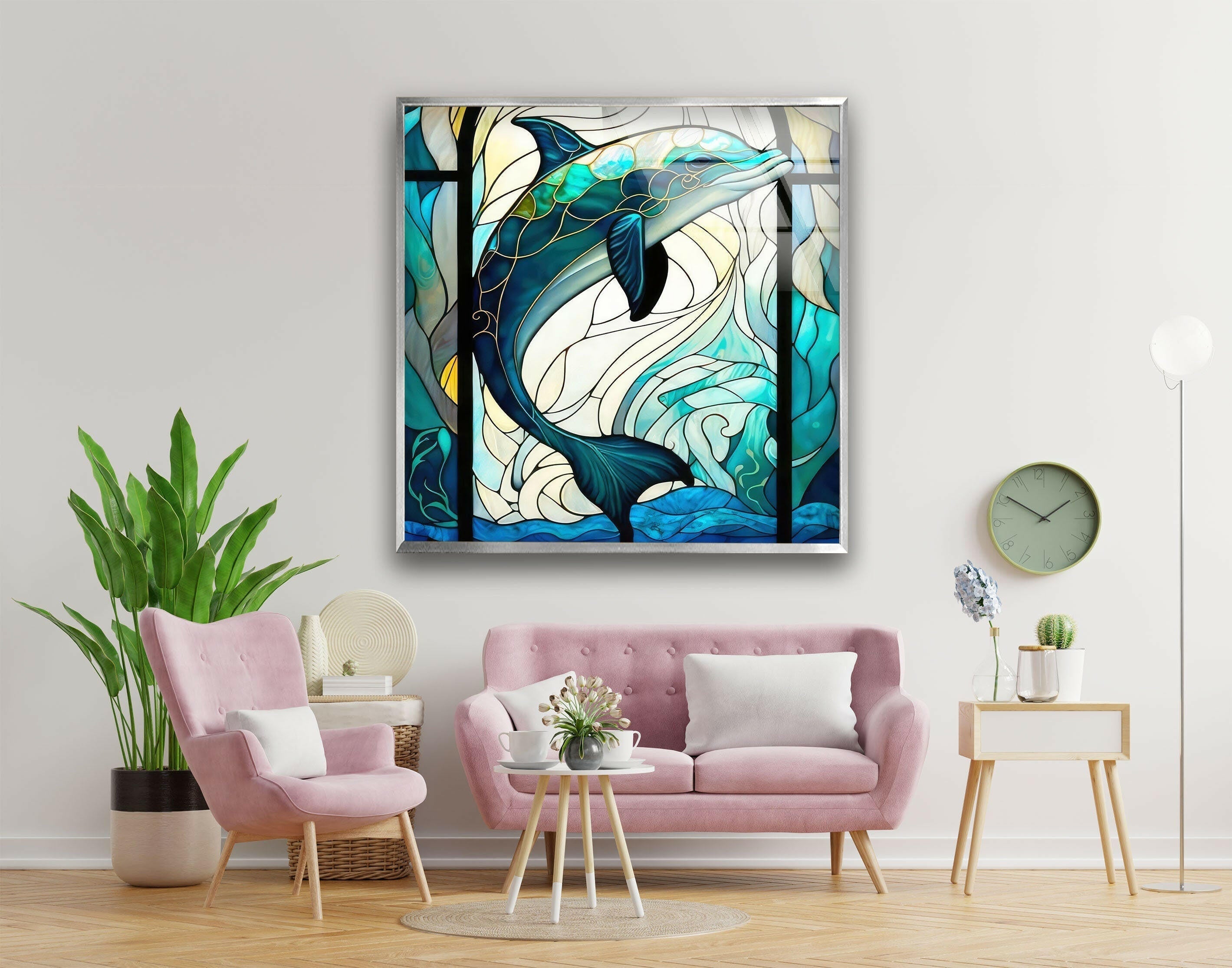 Dolphin Stained Tempered Glass Wall Art