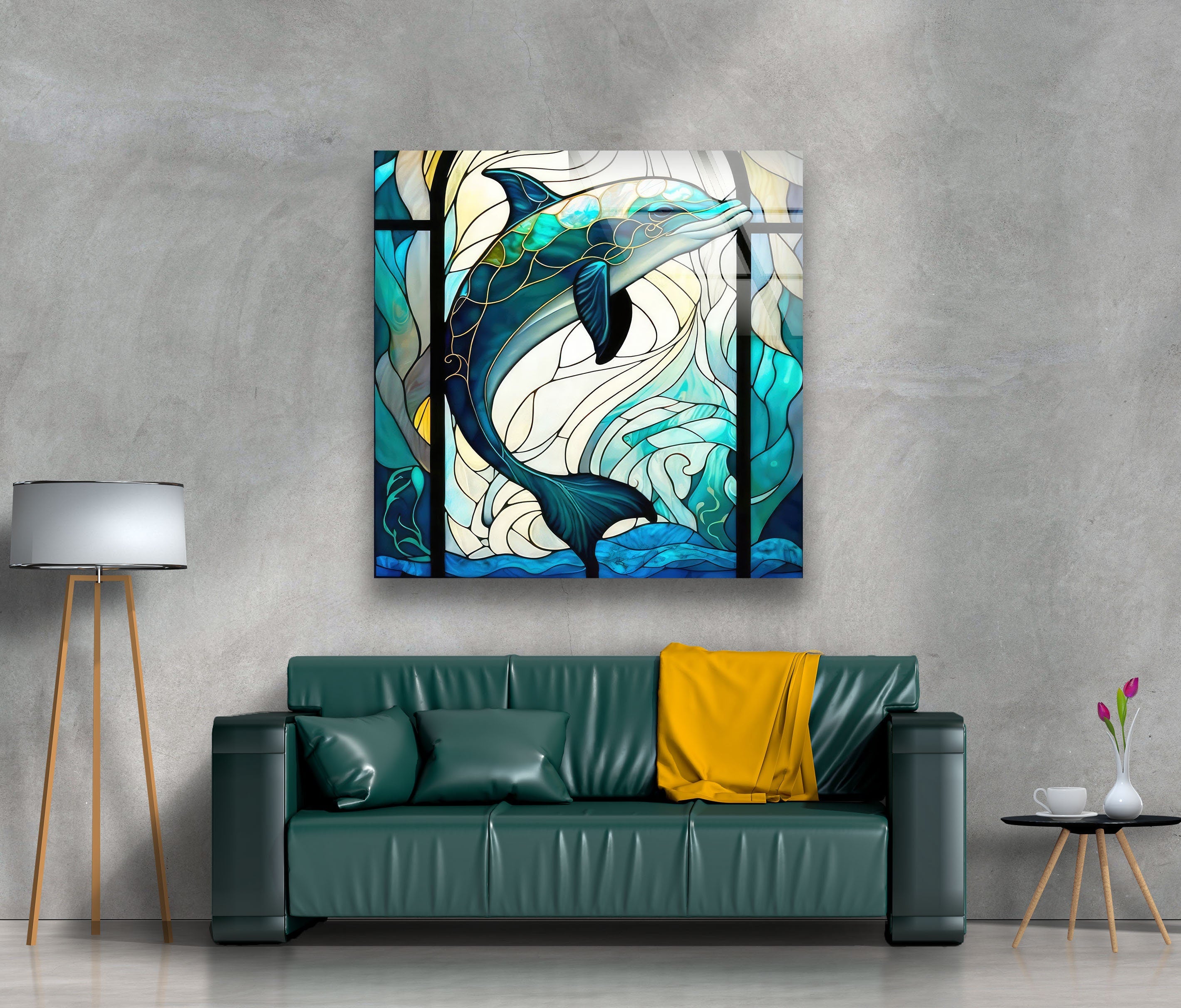 Dolphin Stained Tempered Glass Wall Art