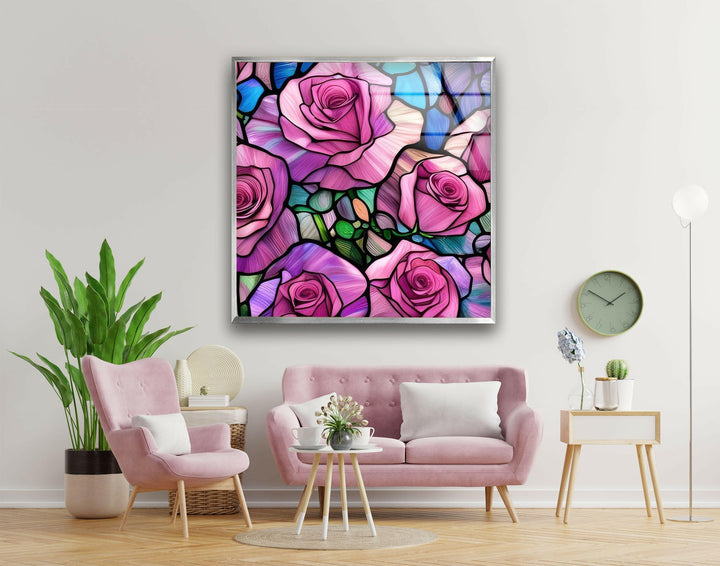 Staineda Pink Roses Glass Wall Art picture on glass wall art, photos printed on glass