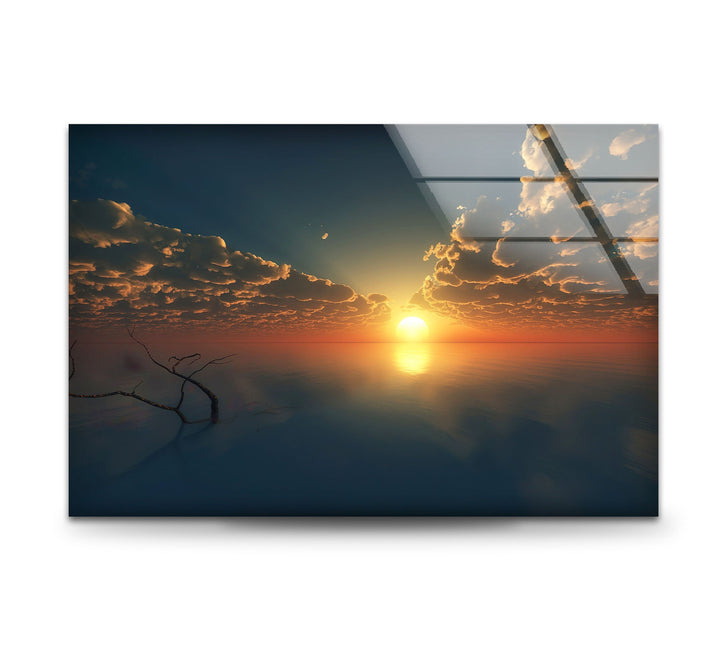 Sunset Over the Ocean – A breathtaking ocean sunset print on glass, perfect for creating a peaceful ambiance.
