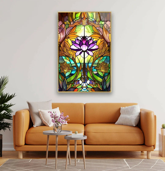 Stained Glass Lotus Flower Glass Wall Art, glass wall decor, glass wall art decor