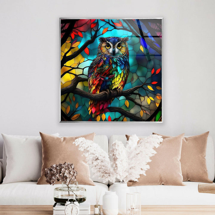 Brightly Coloured Owl Glass Wall Art Glass Printing Wall Art, Print photos on glass