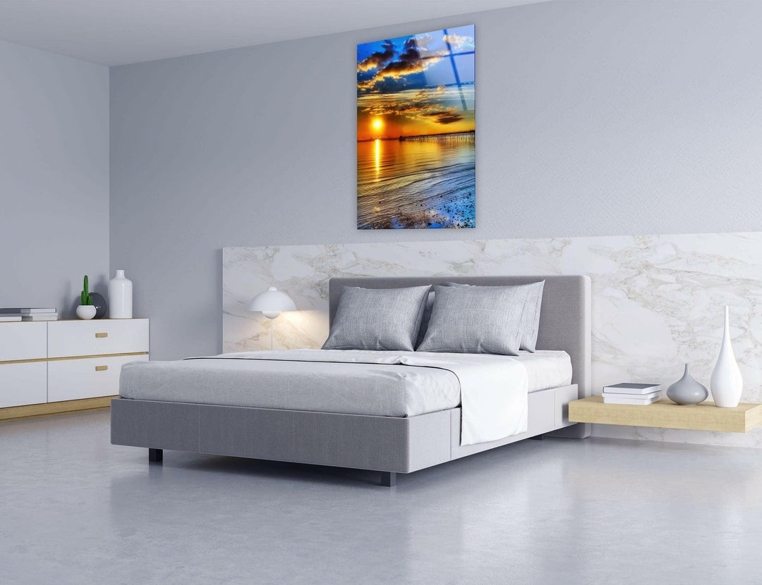 Sunset Over the Horizon – A Relaxing Ocean View on Glass
