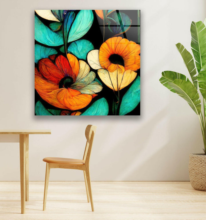 Art Nouveau Flowers Glass Wall Art, photo print on glass, prints on glass wall art
