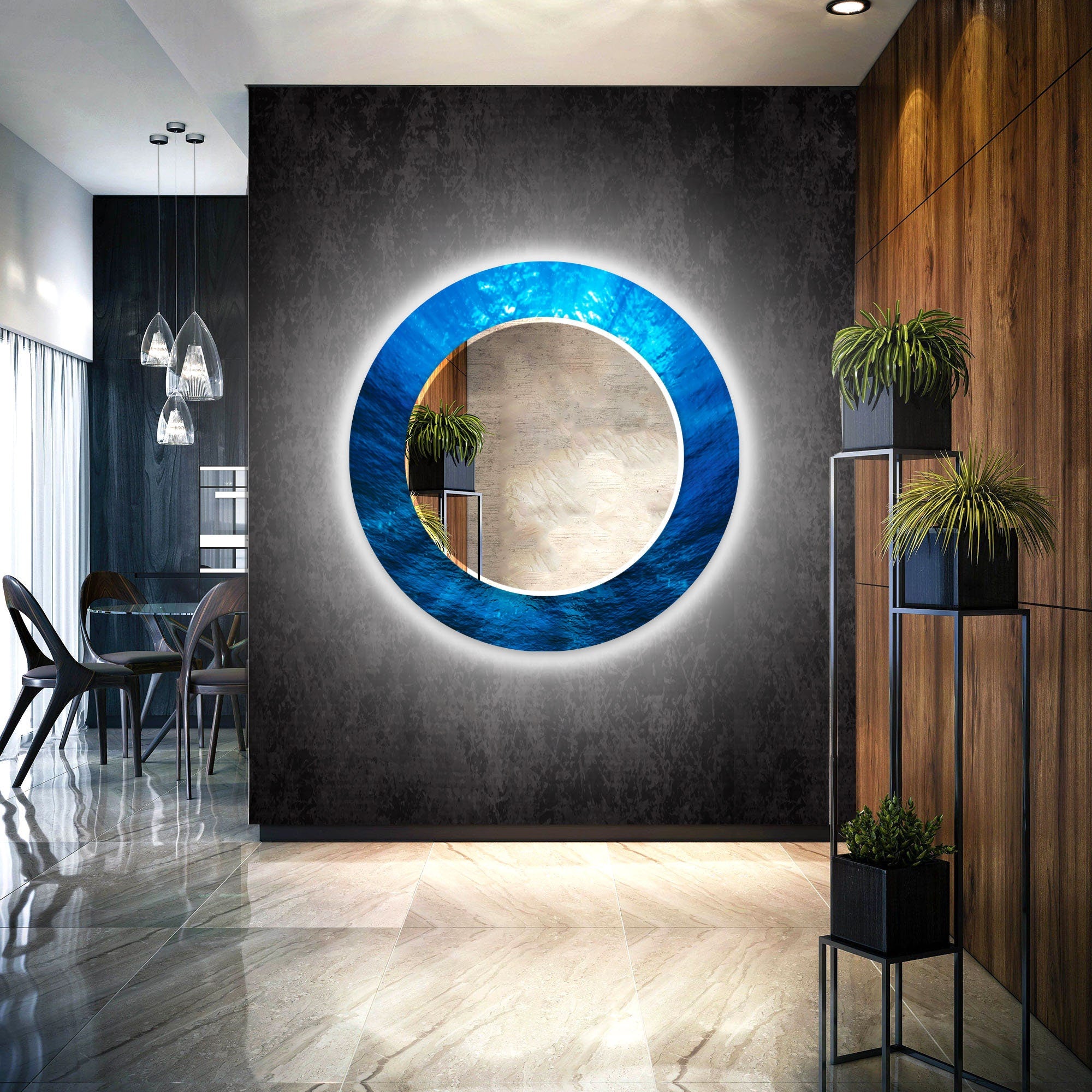 Abstract Tempered Glass Wall Mirror