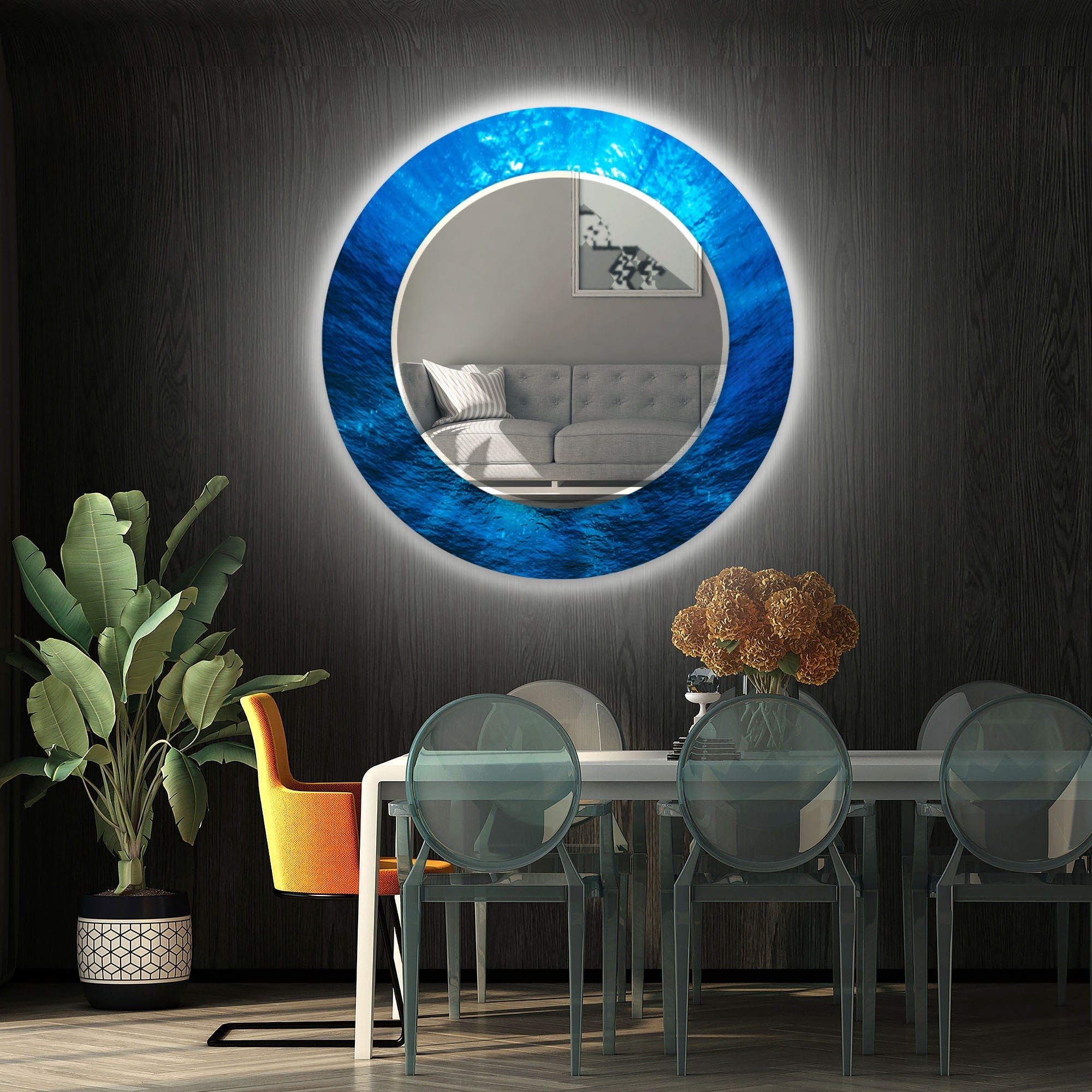 Abstract Tempered Glass Wall Mirror