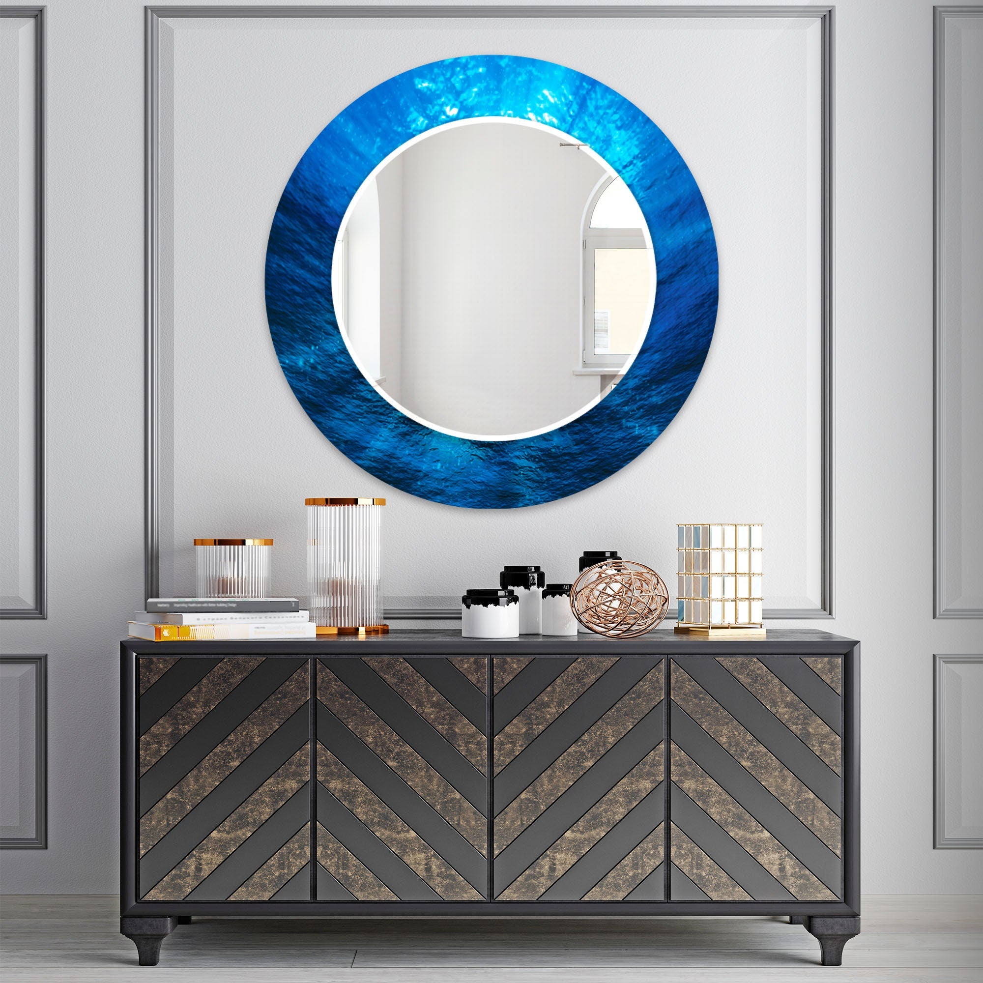 Abstract Tempered Glass Wall Mirror