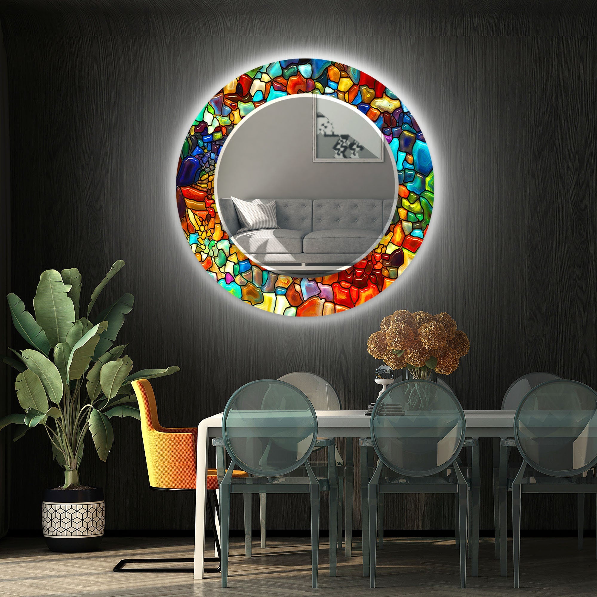 Stained Tempered Glass Wall Mirror