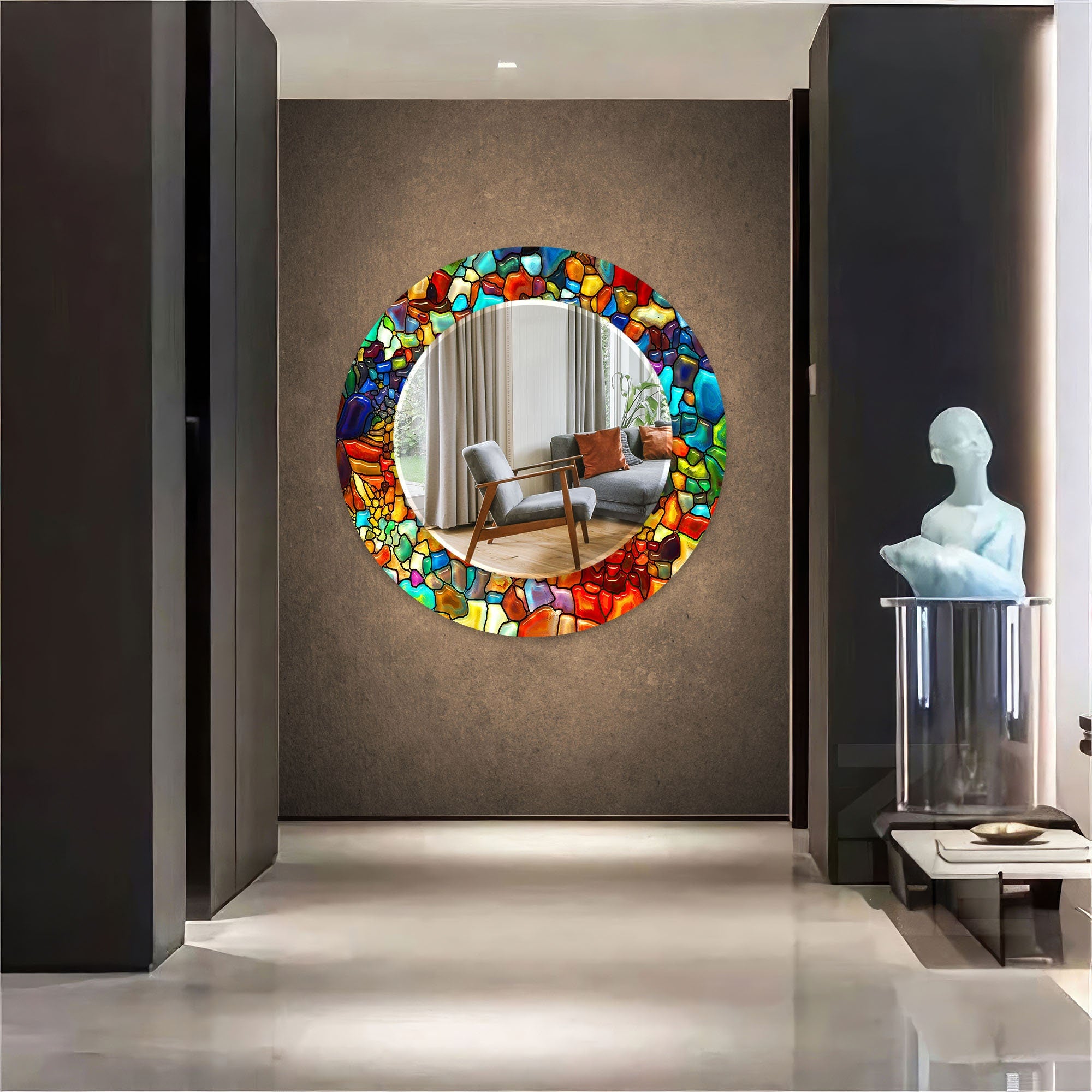 Stained Tempered Glass Wall Mirror