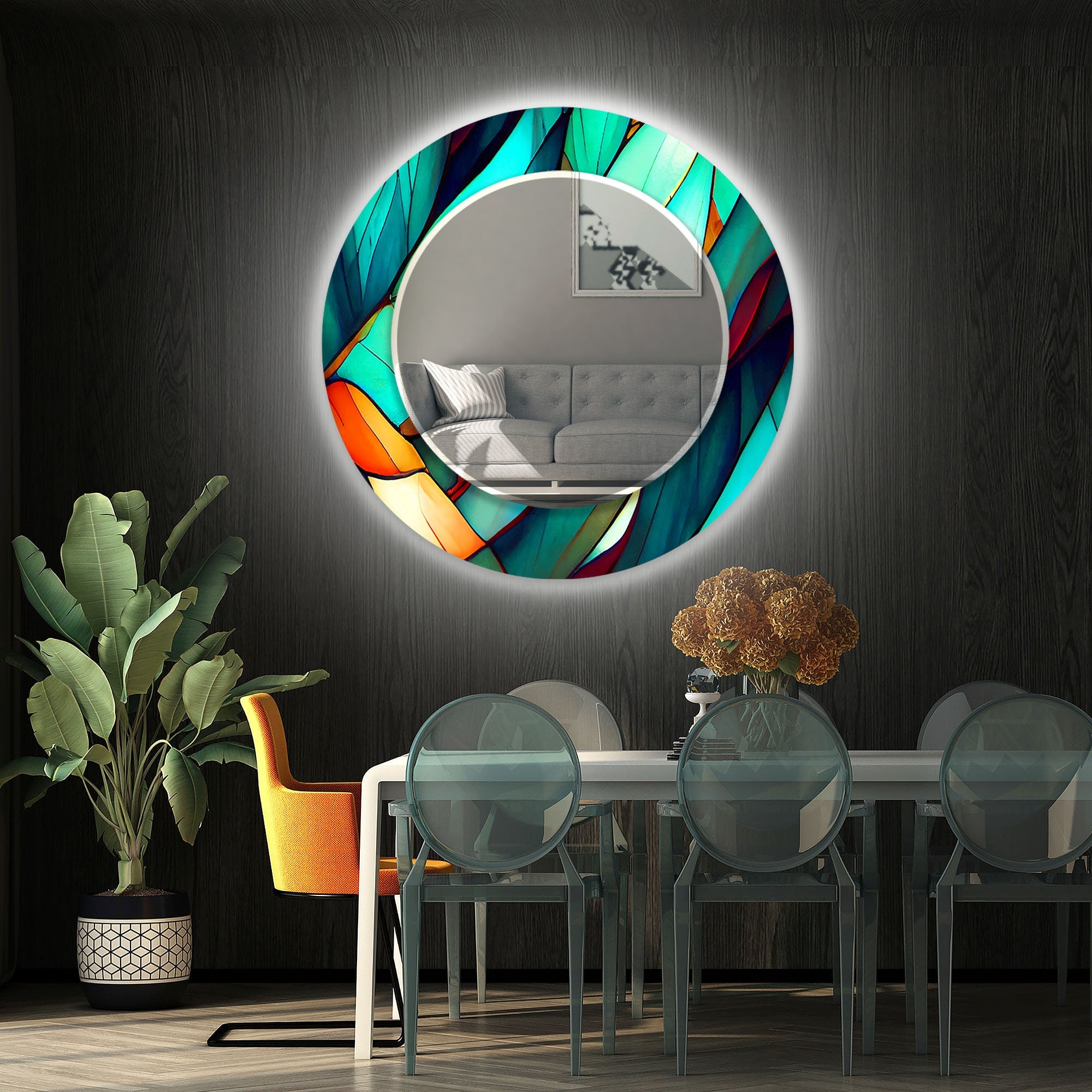 Stained Tempered Glass Wall Mirror