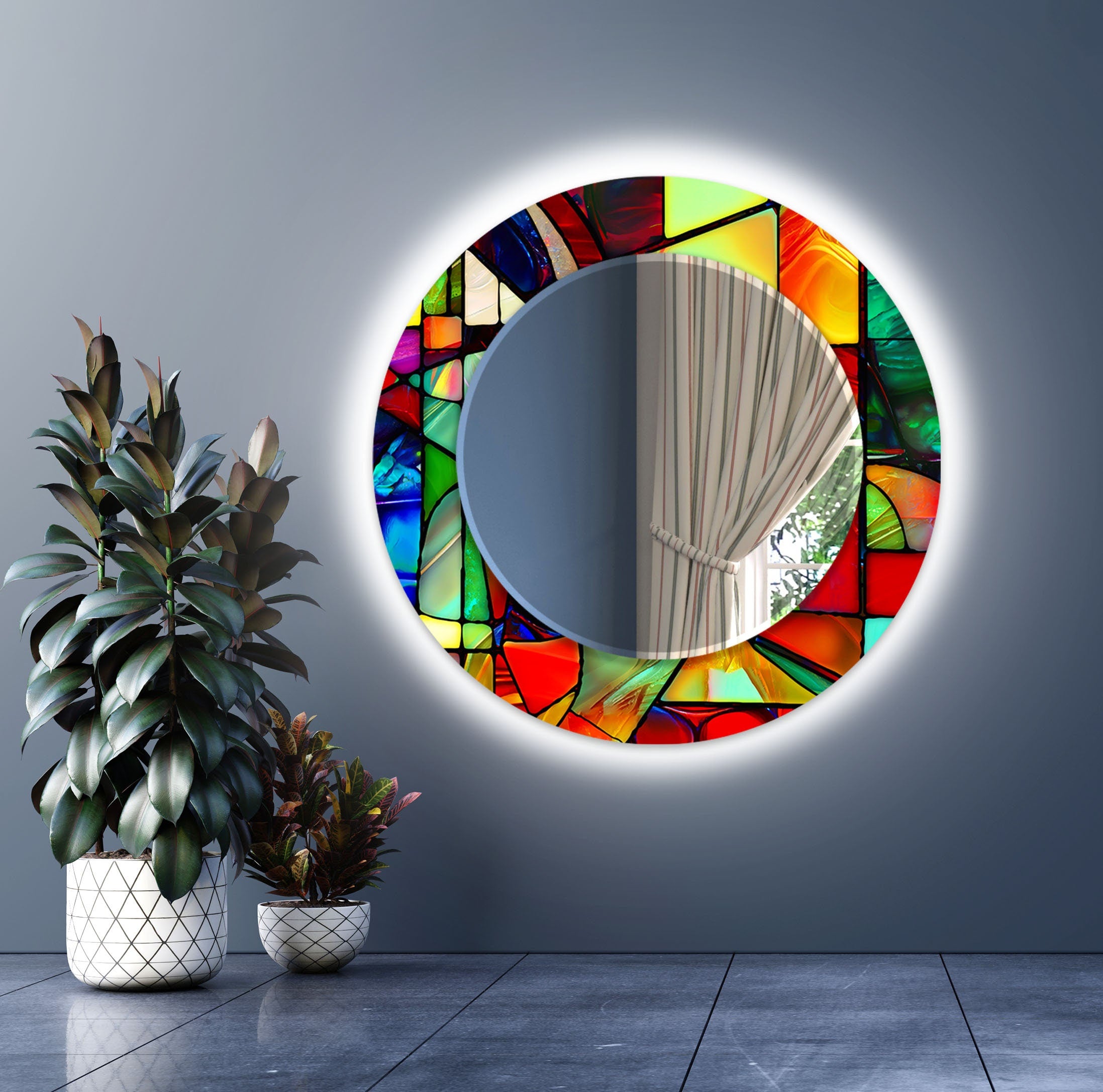 Stained Tempered Glass Wall Mirror
