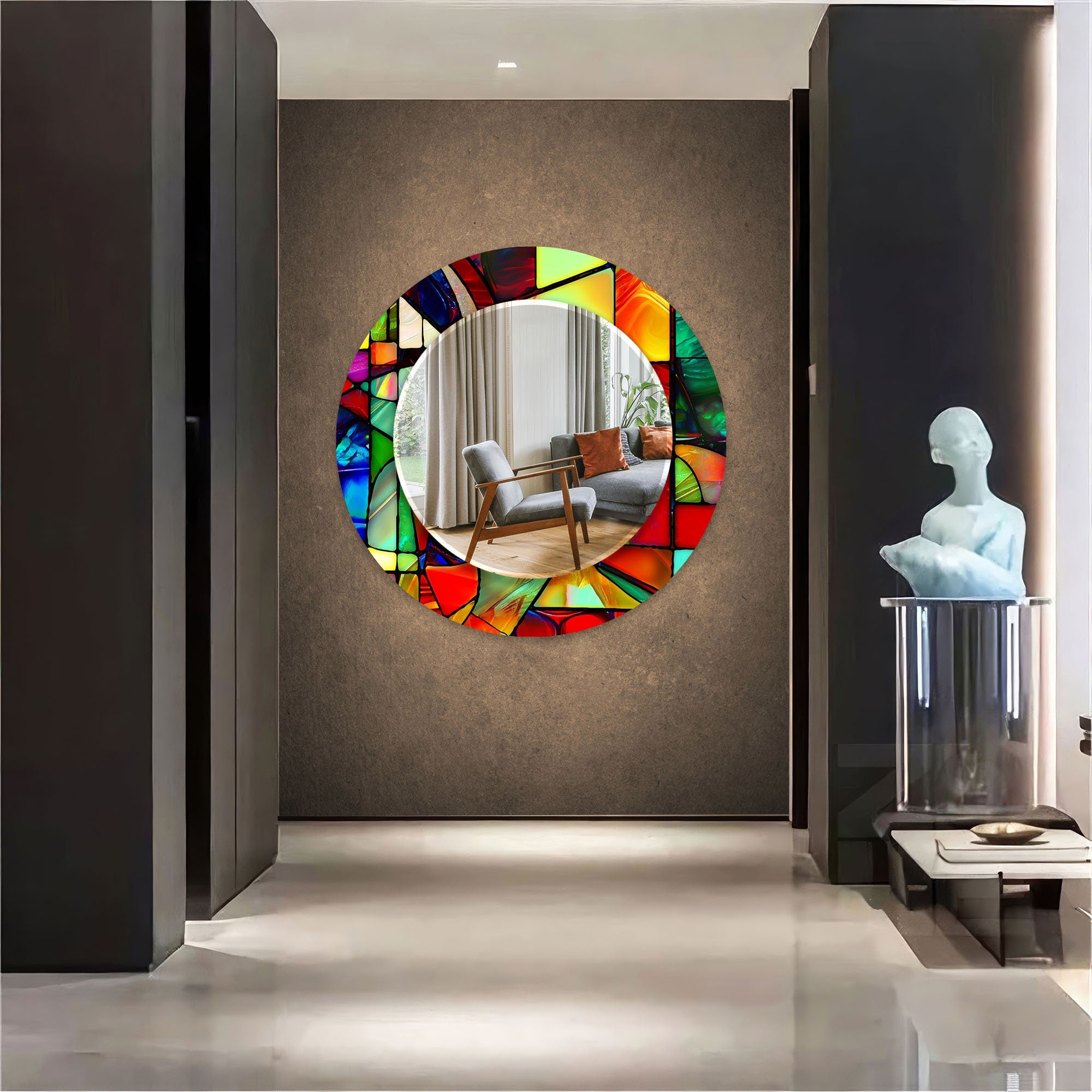 Stained Tempered Glass Wall Mirror