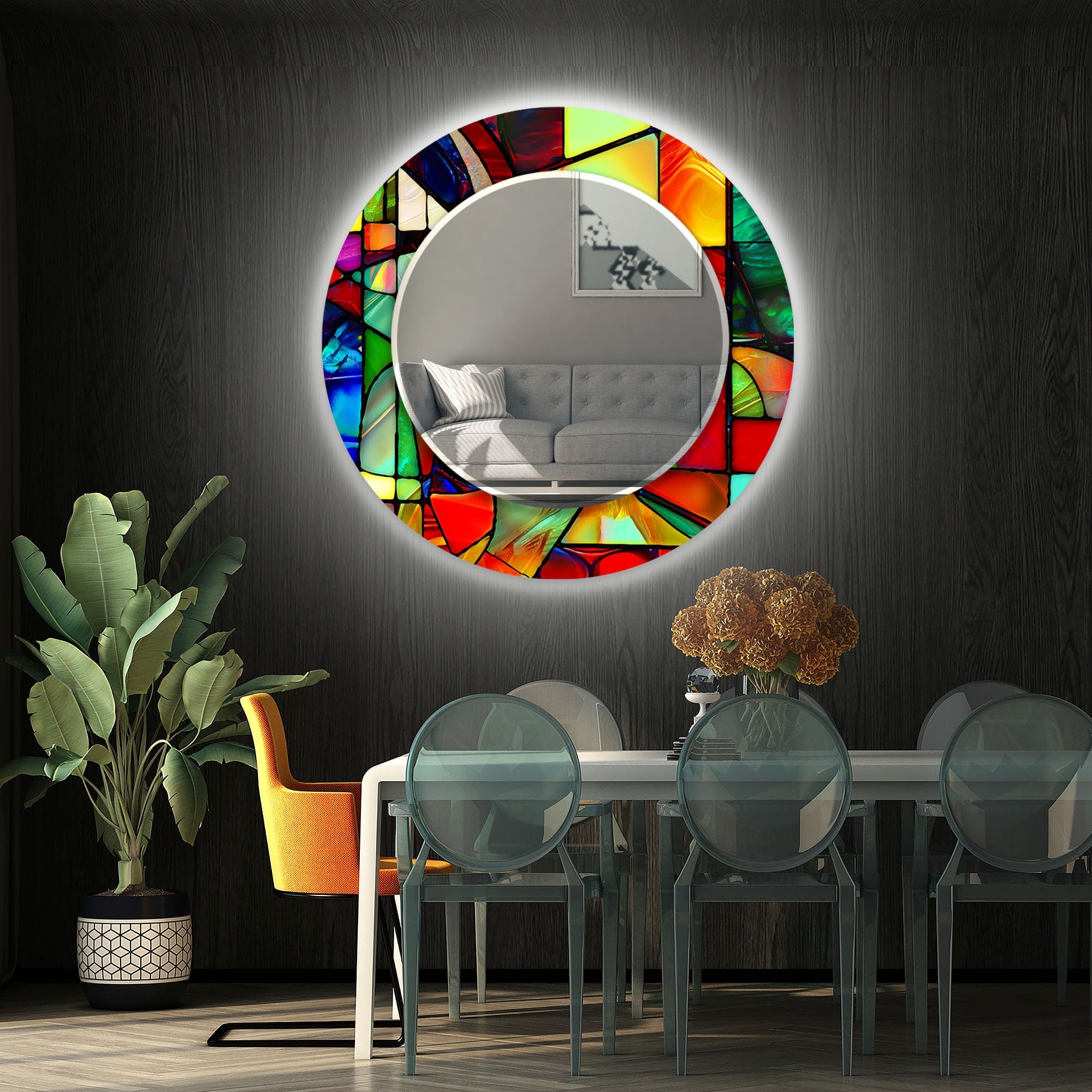 Stained Tempered Glass Wall Mirror
