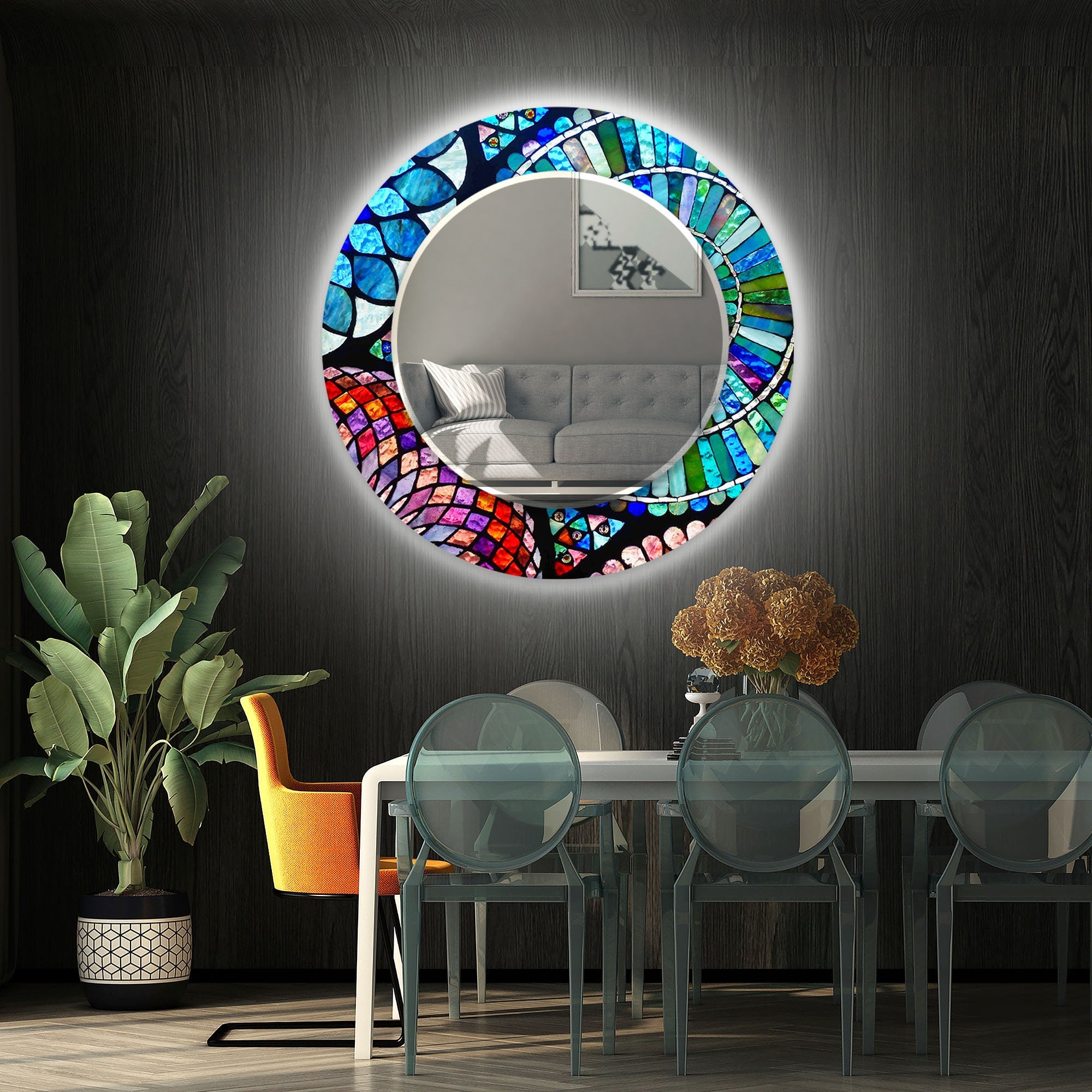 Mosaic Tempered Glass Wall Mirror