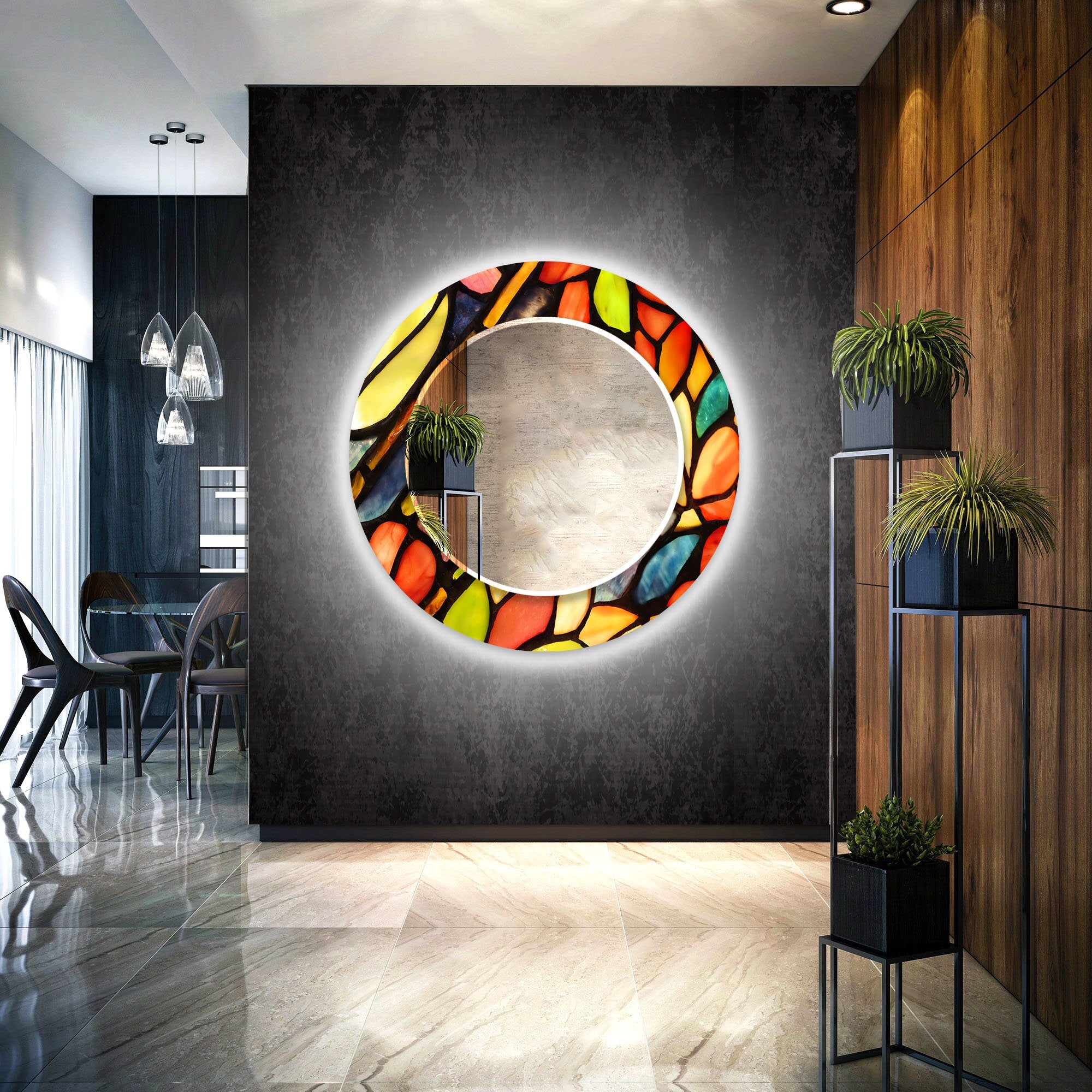 Stained Tempered Glass Wall Mirror