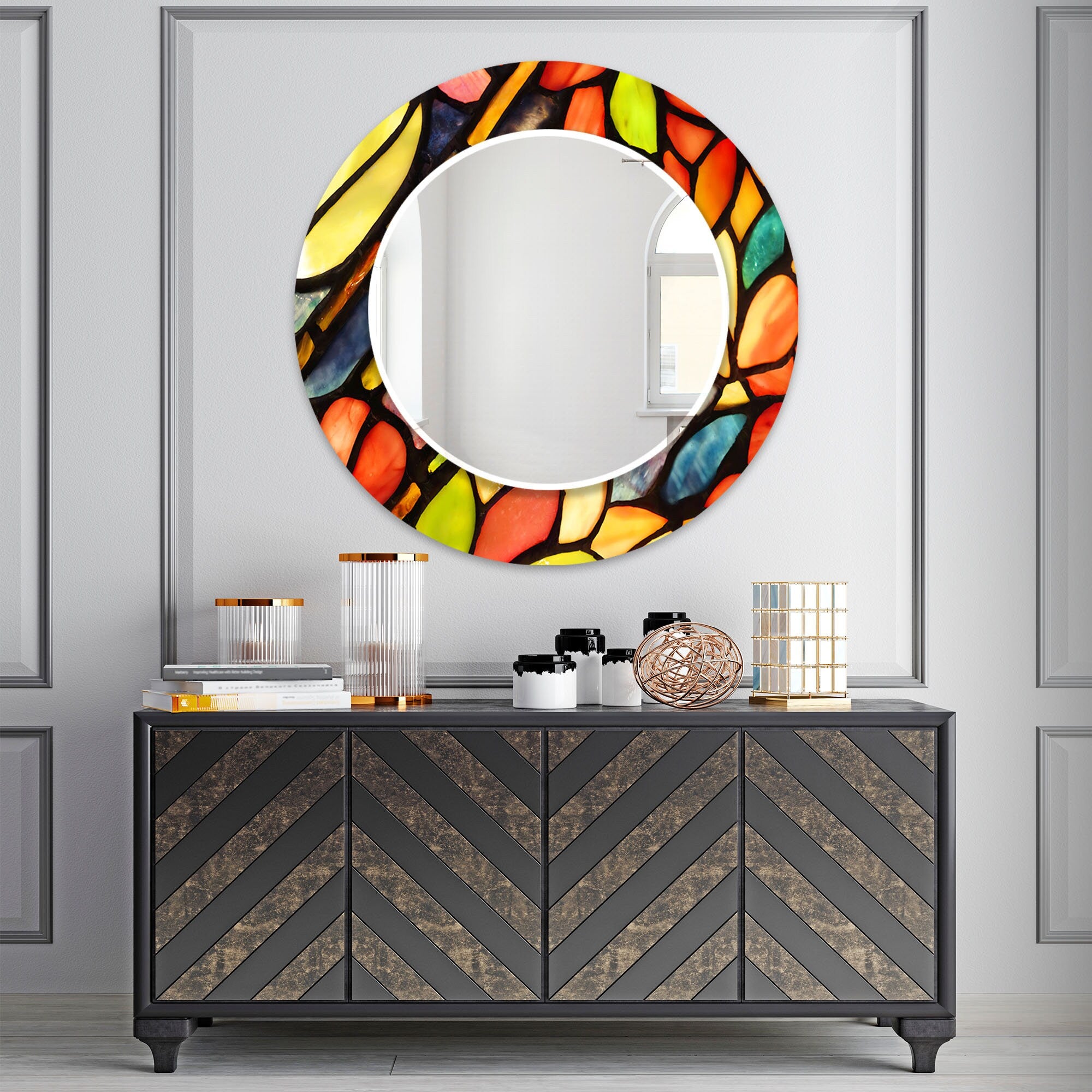 Stained Tempered Glass Wall Mirror