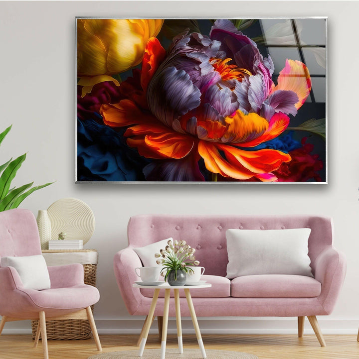 Watercolour Colorful Peony Flower Glass Wall Art, glass image printing, glass prints from photos