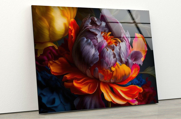 Watercolour Colorful Peony Flower Glass Wall Art, photo print on glass, prints on glass wall art