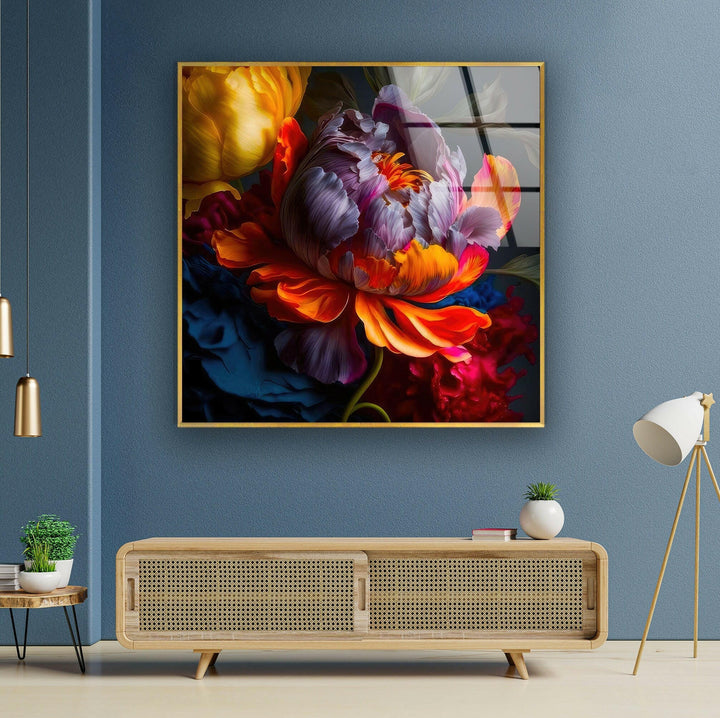 Watercolour Colorful Peony Flower Glass Wall Art, custom glass pictures, glass art prints