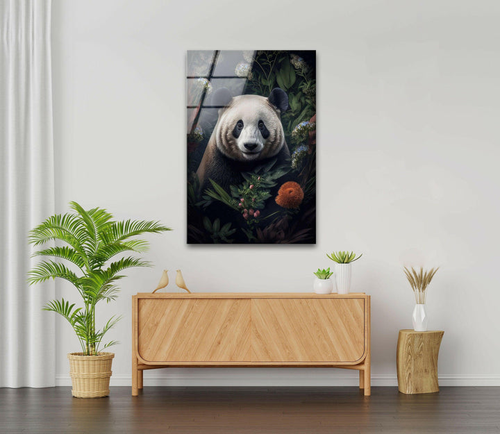 Panda in Jungle Glass Wall Art             glass wall decor, glass wall art decor
