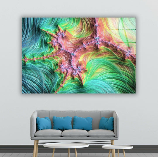 Abstract green fractal glass art with vibrant, swirling pastel hues and intricate patterns, showcasing the best glass art.