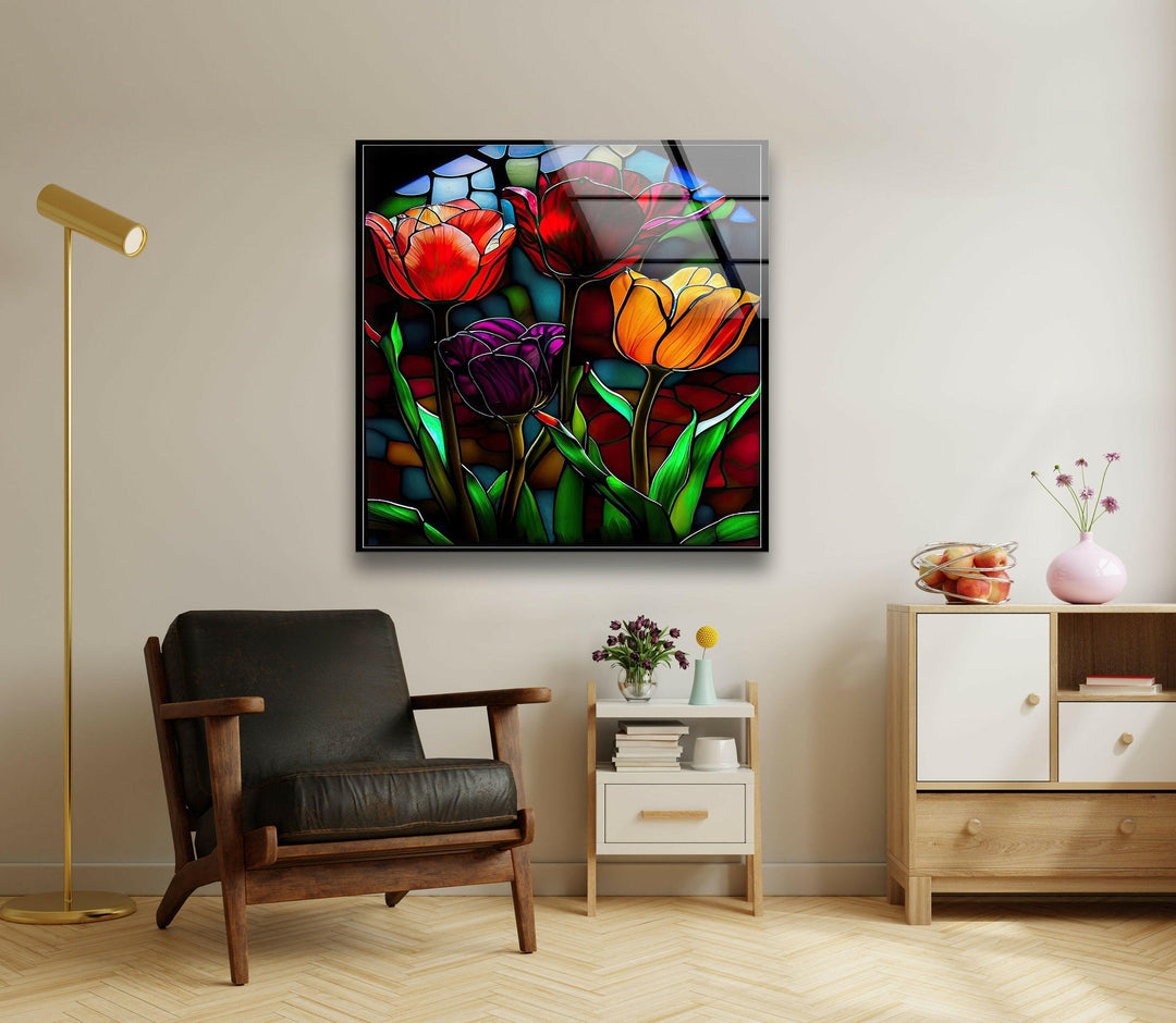 Stained Roses Glass Wall Art glass art painting, glass art for the Wall