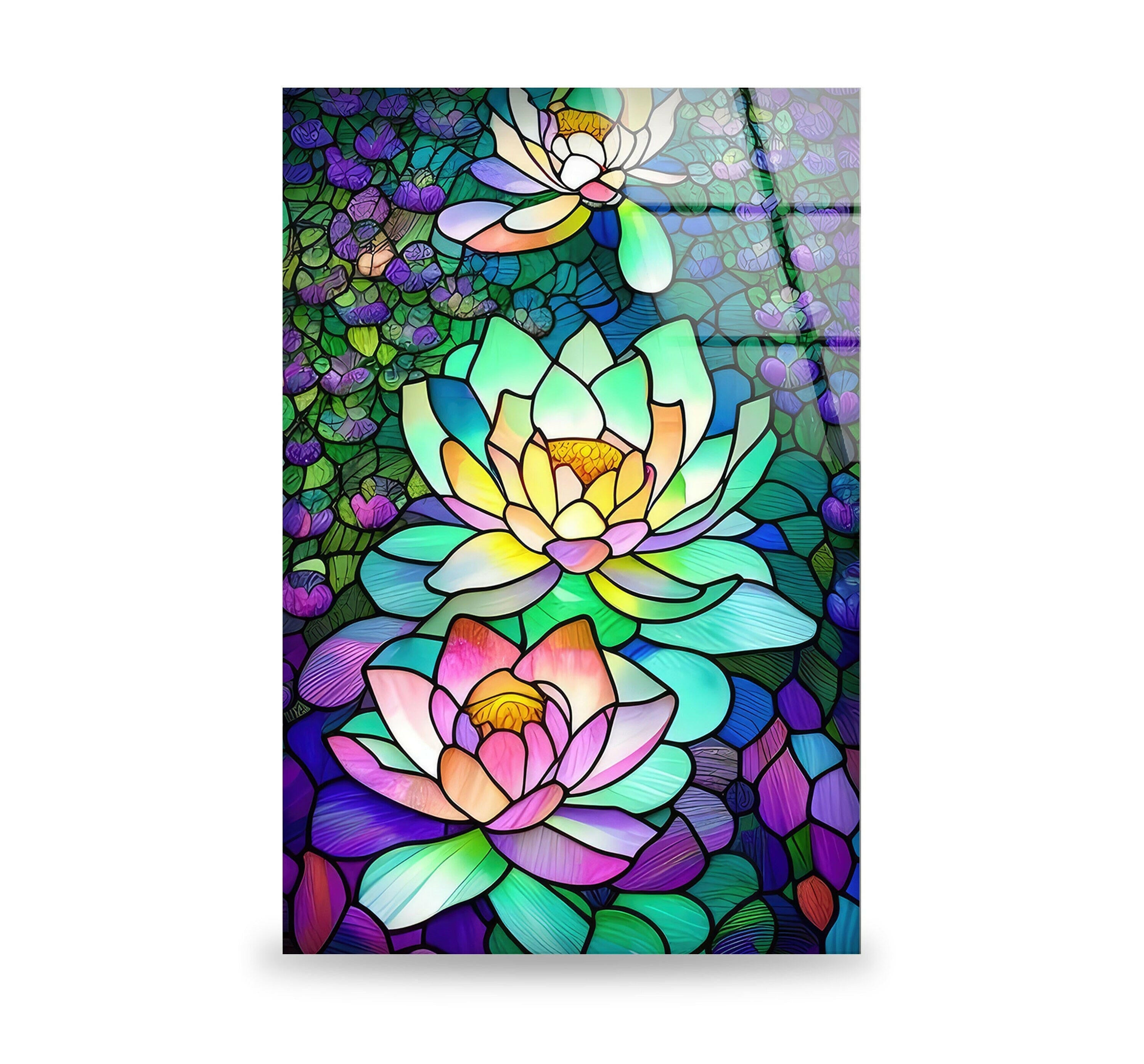 Floral Stained Tempered Glass Wall Art