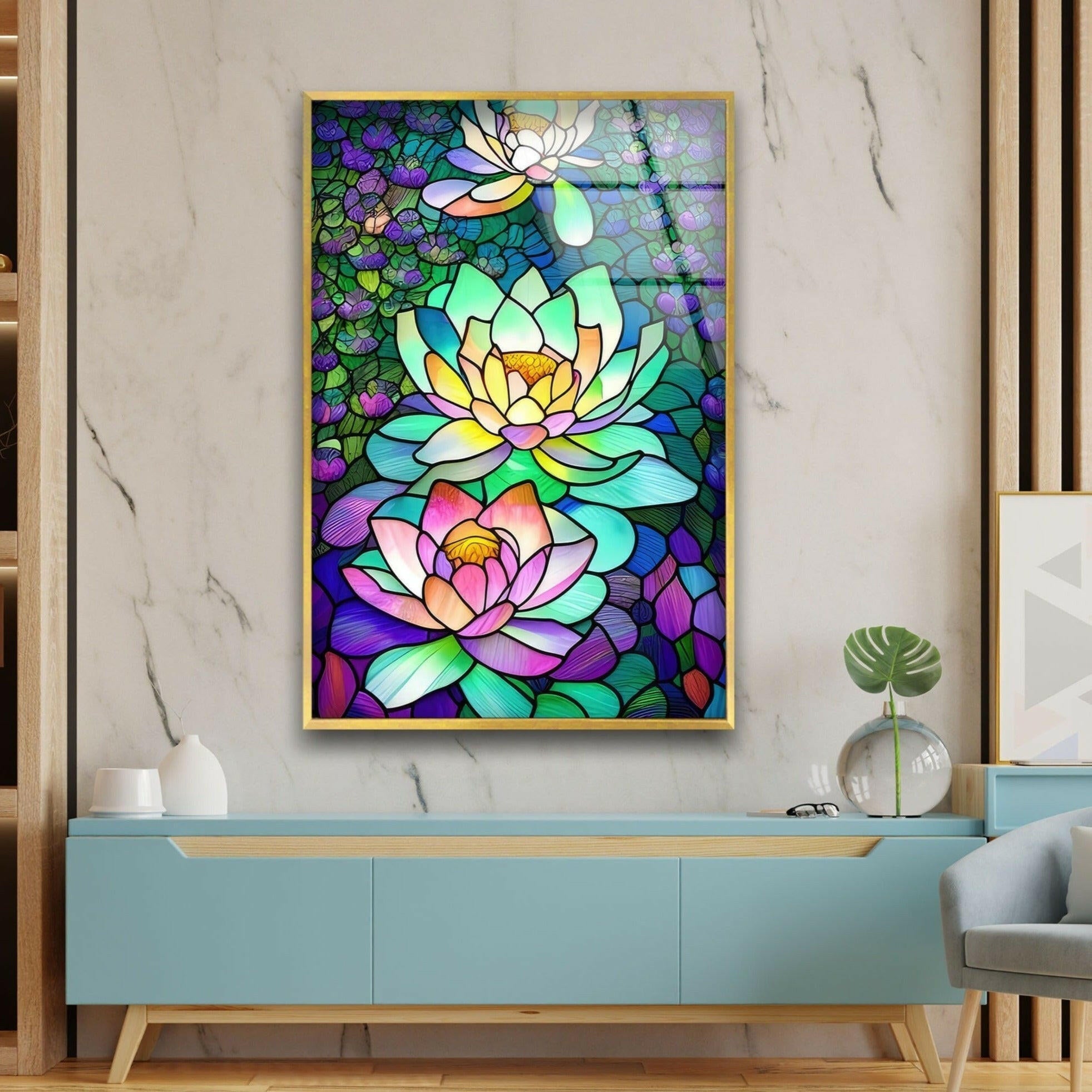 Floral Stained Tempered Glass Wall Art