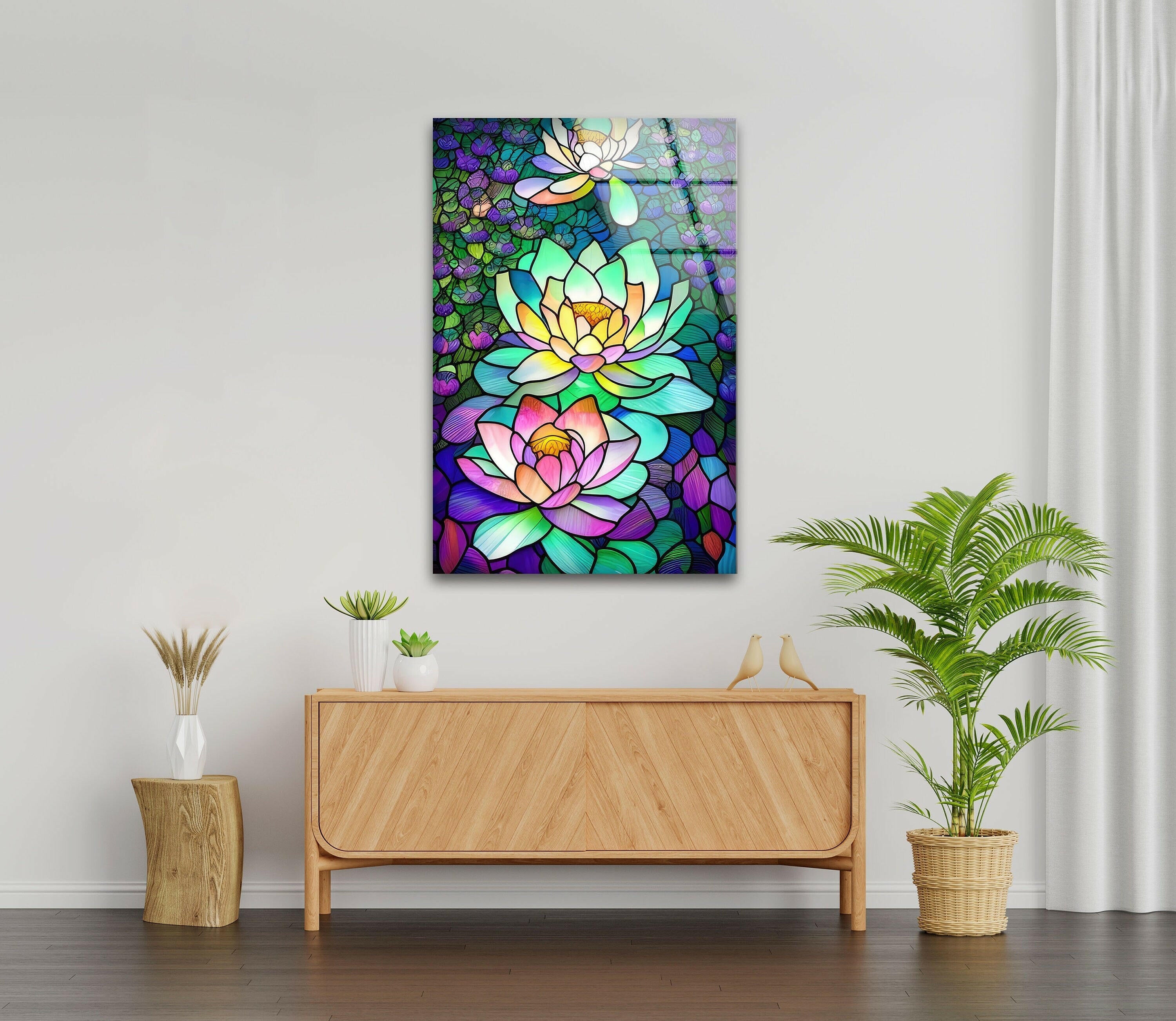 Floral Stained Tempered Glass Wall Art