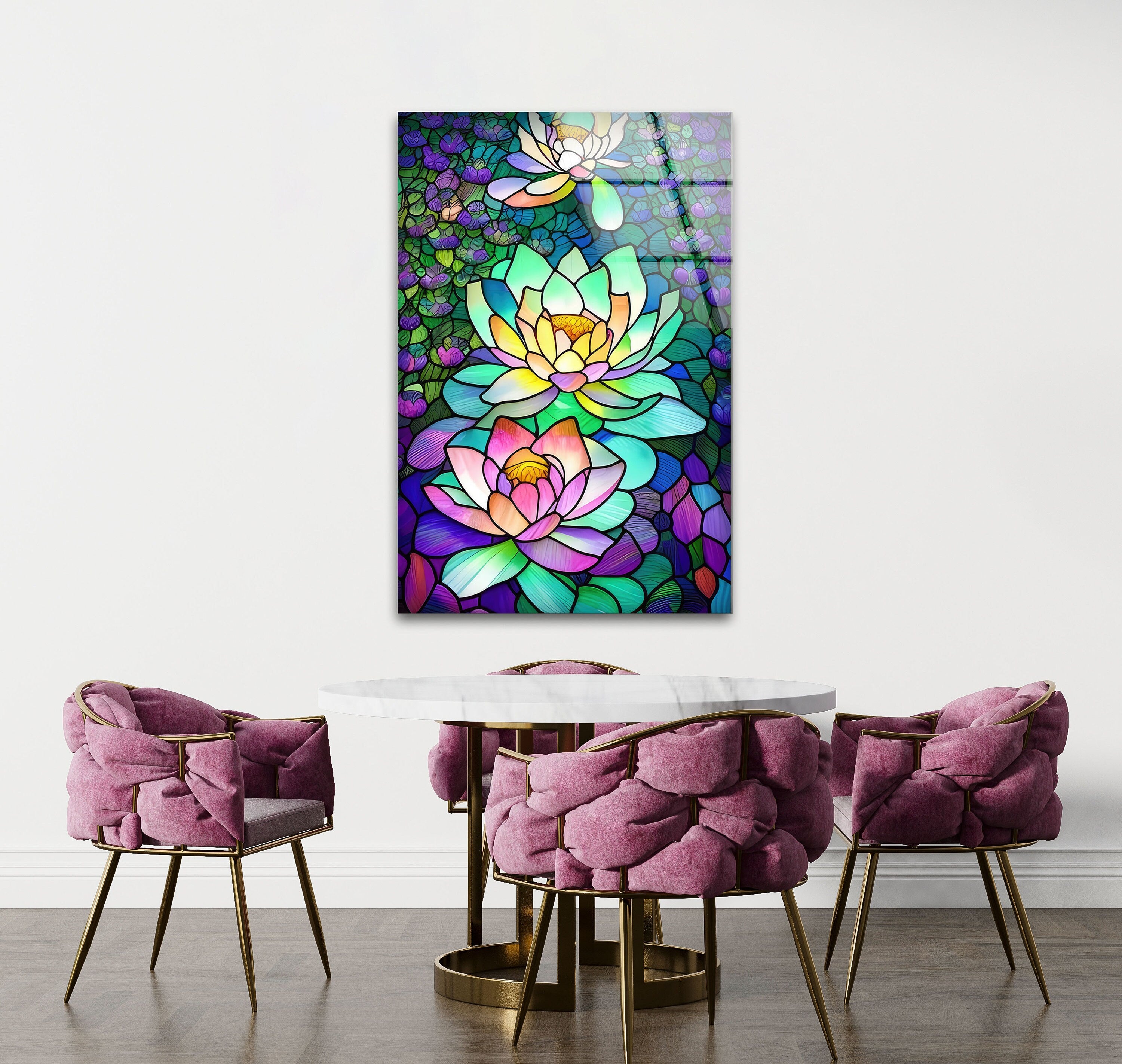 Floral Stained Tempered Glass Wall Art