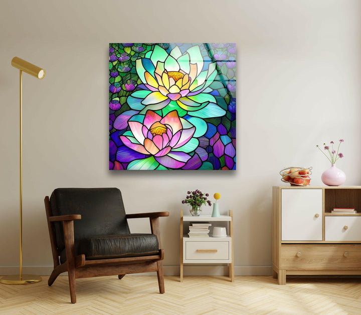 Stained Vivid Floral Glass Wall Art picture on glass wall art, photos printed on glass