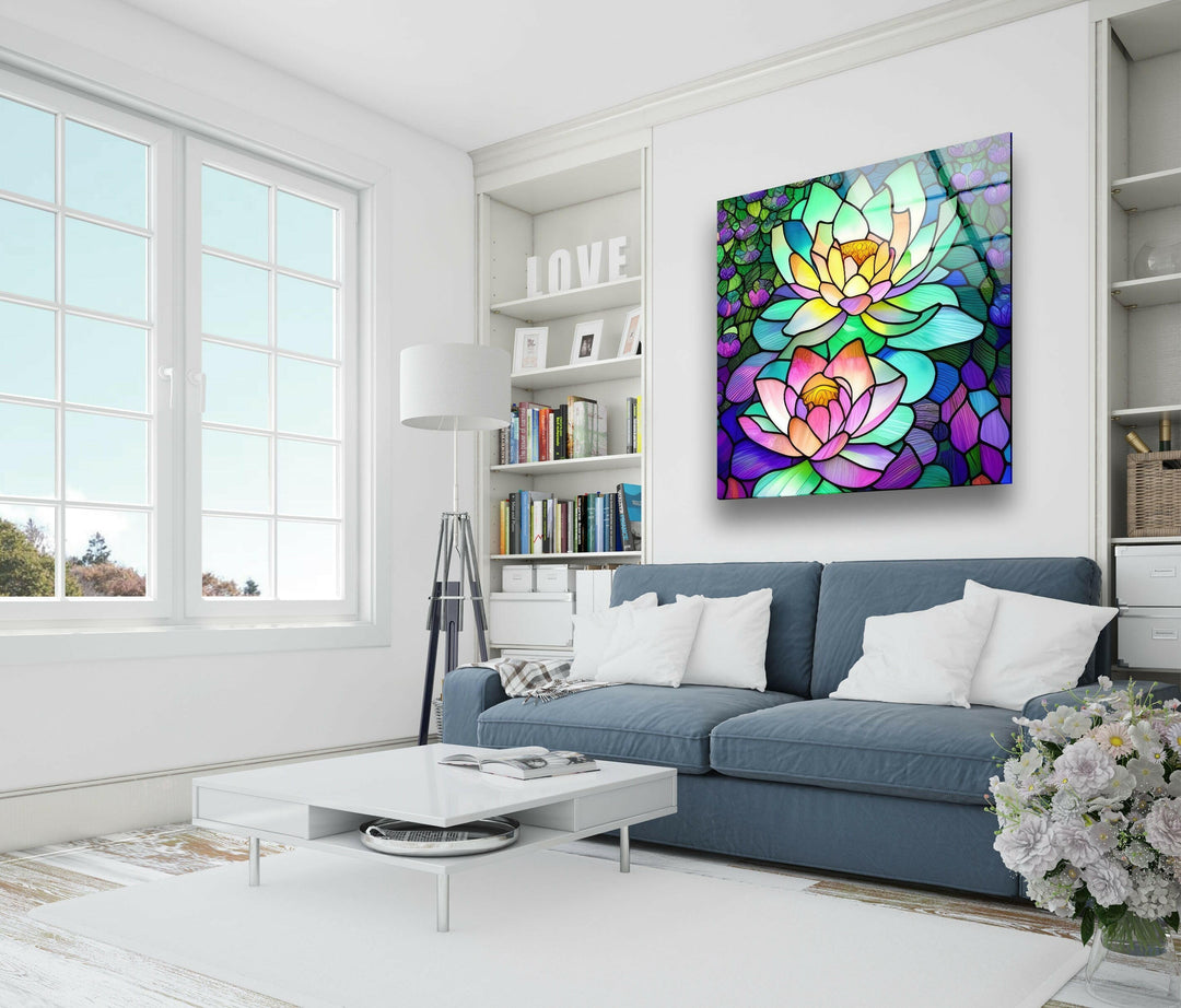 Stained Vivid Floral Glass Wall Art print on glass, glass printed photos