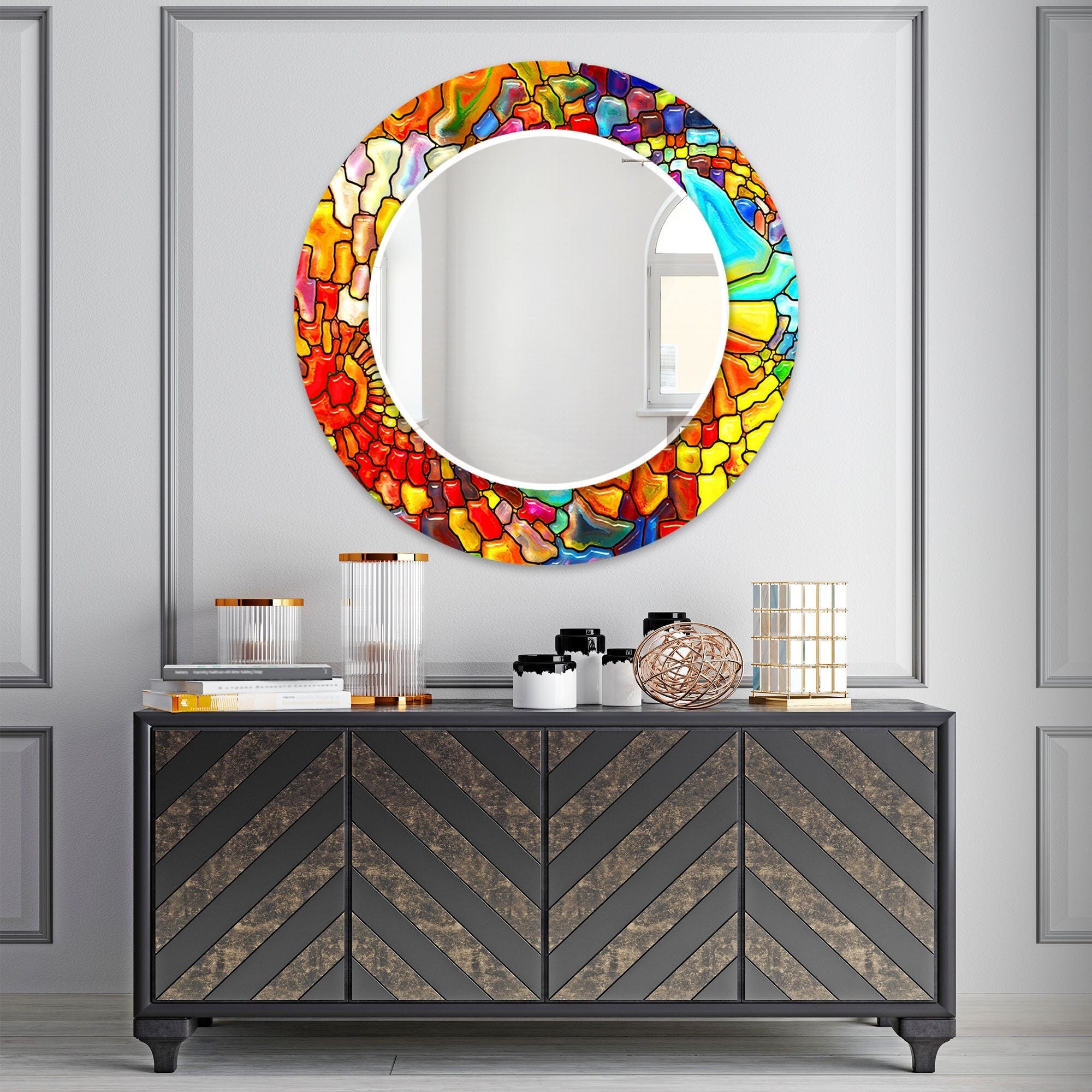 Stained Tempered Glass Wall Mirror