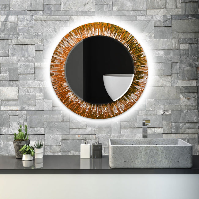 Wood Pattern Tempered Glass Wall Mirror