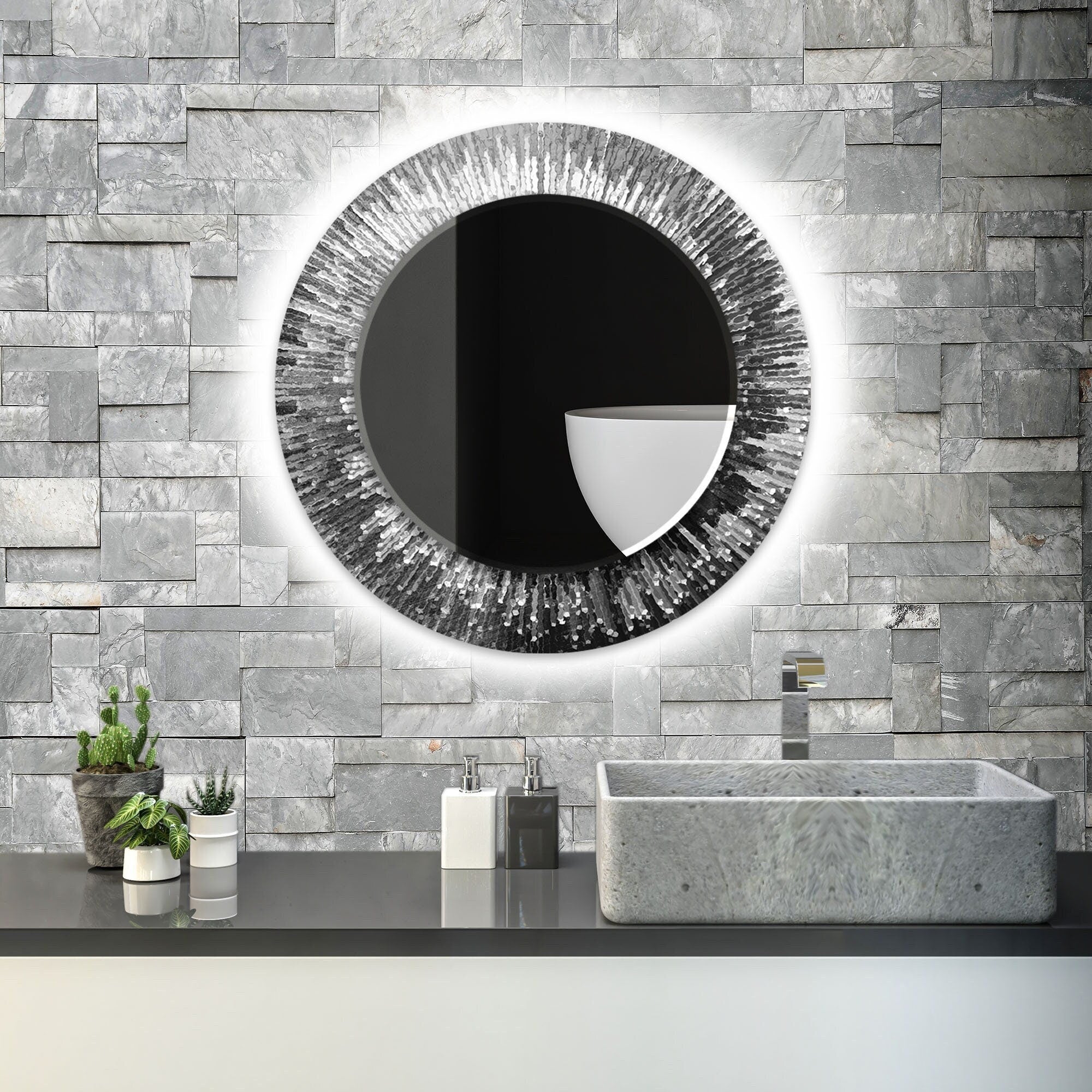 Abstract Tempered Glass Wall Mirror