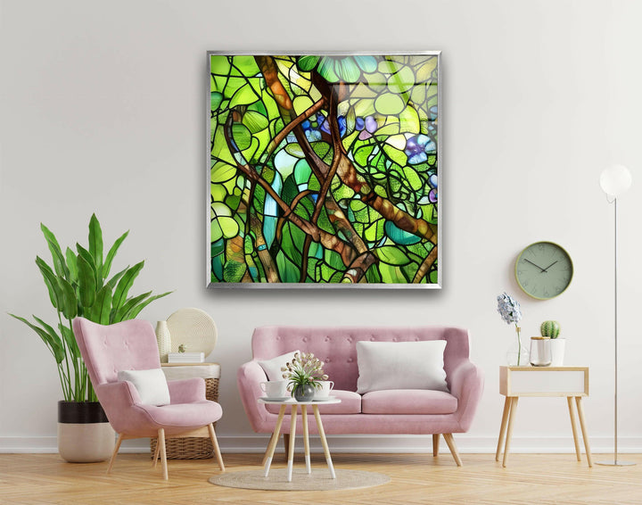 Stained Botanical Glass Wall Art glass art painting, glass art for the Wall